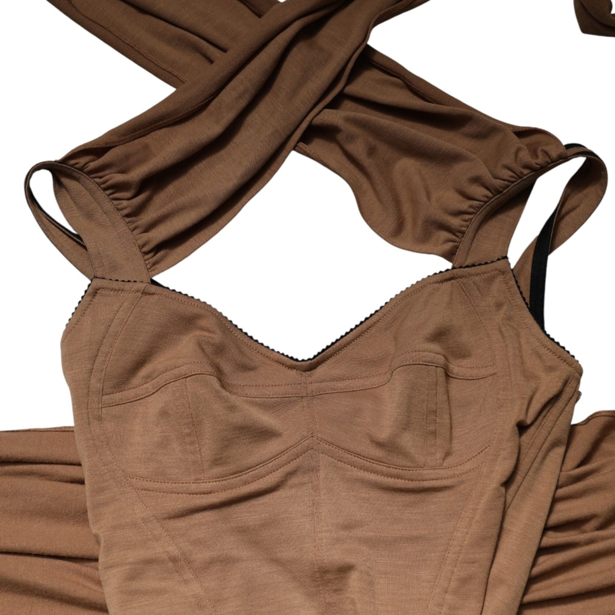 Dolce & Gabbana Brown Virgin Wool Sleeveless Scarf Tank Top