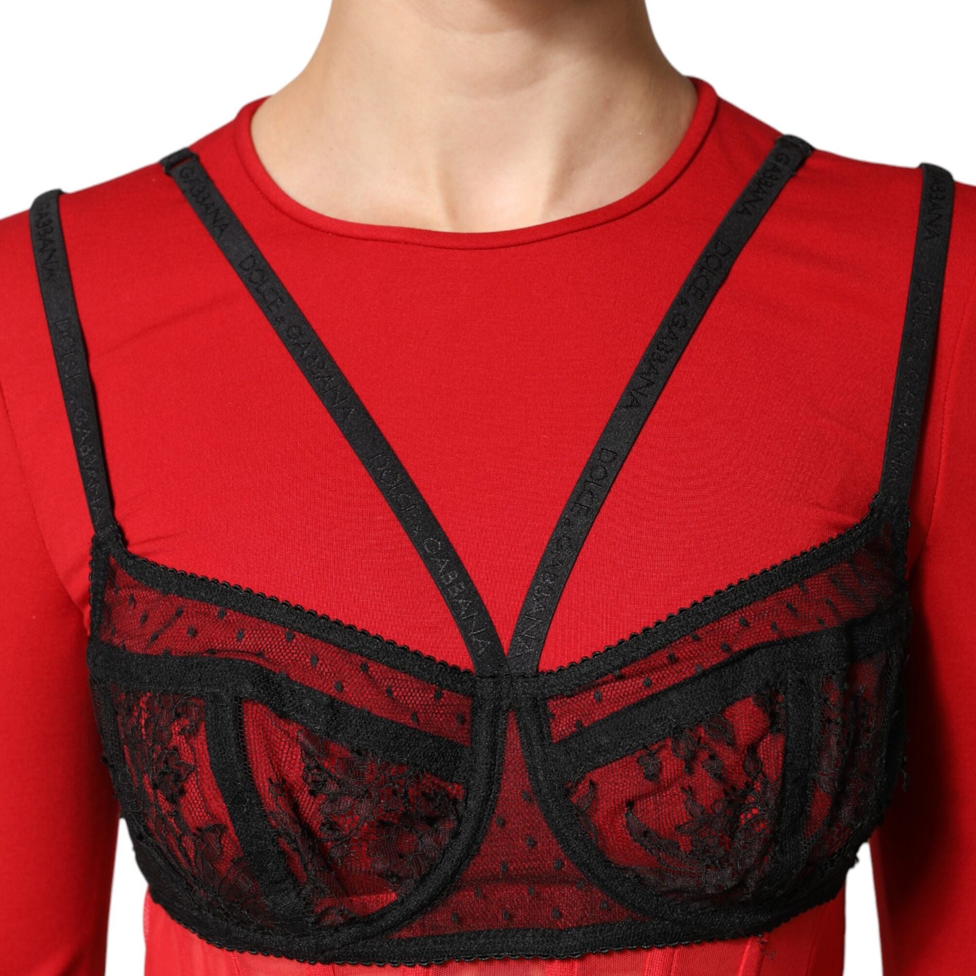 Dolce & Gabbana Red Black Nylon Bralette-Style Cropped Top