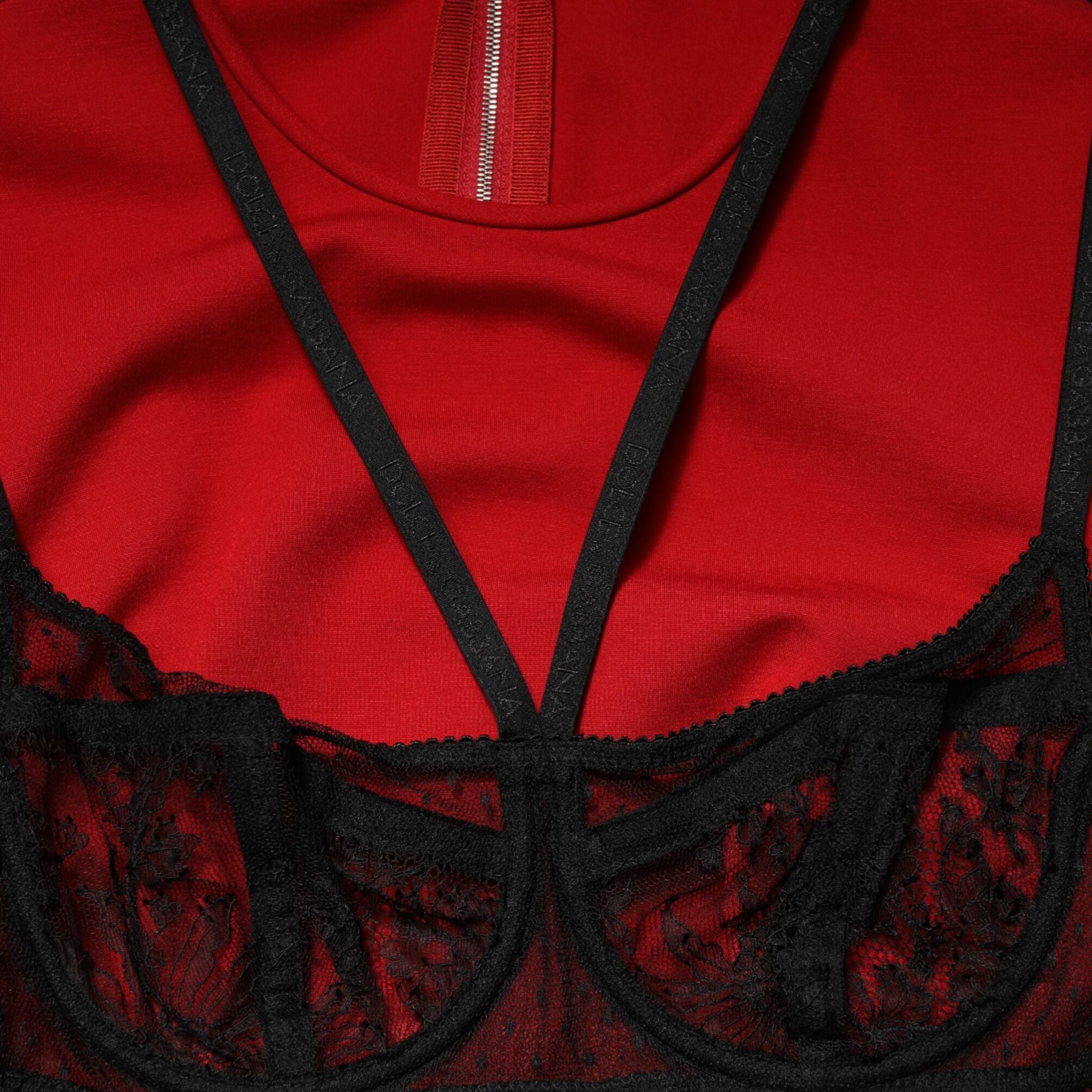 Dolce & Gabbana Red Black Nylon Bralette-Style Cropped Top