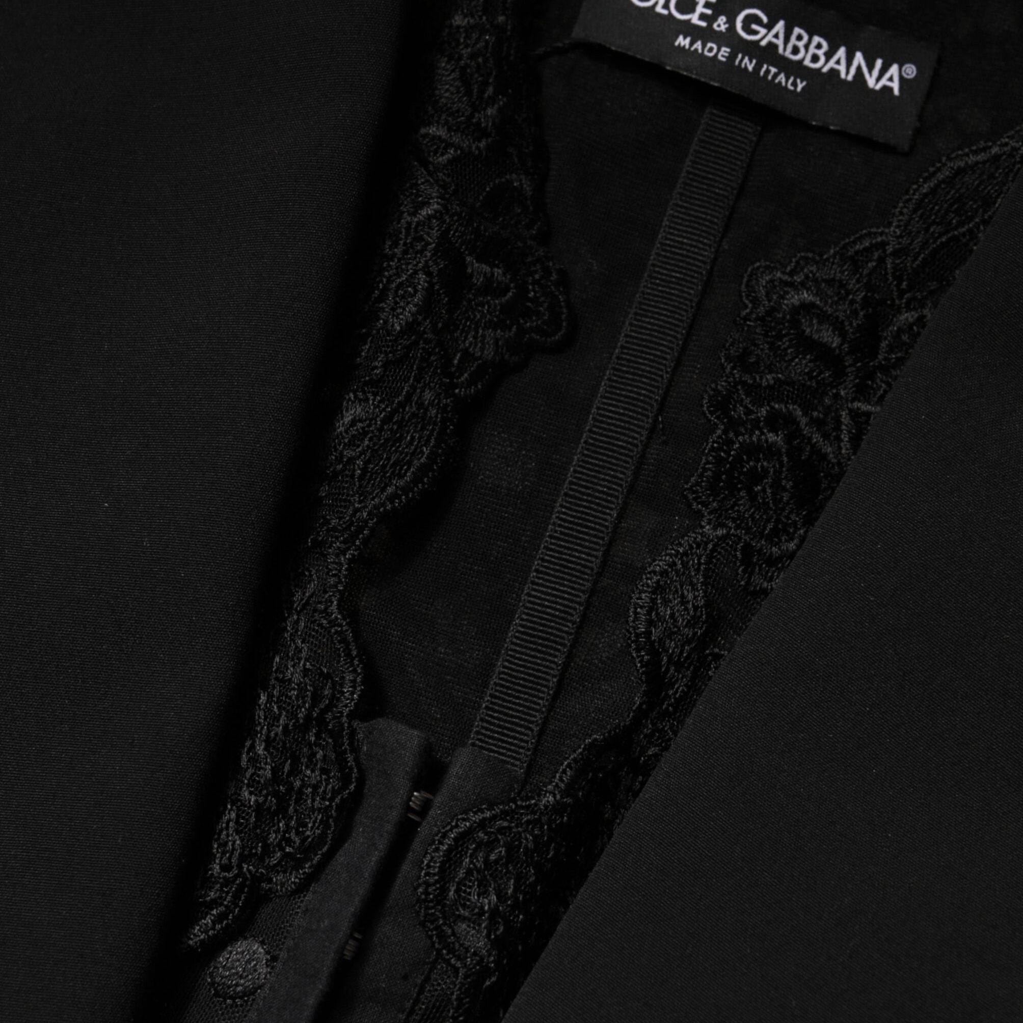 Dolce & Gabbana Black Lace V-neck Slit Hem Gathered Waist Vest Jacket