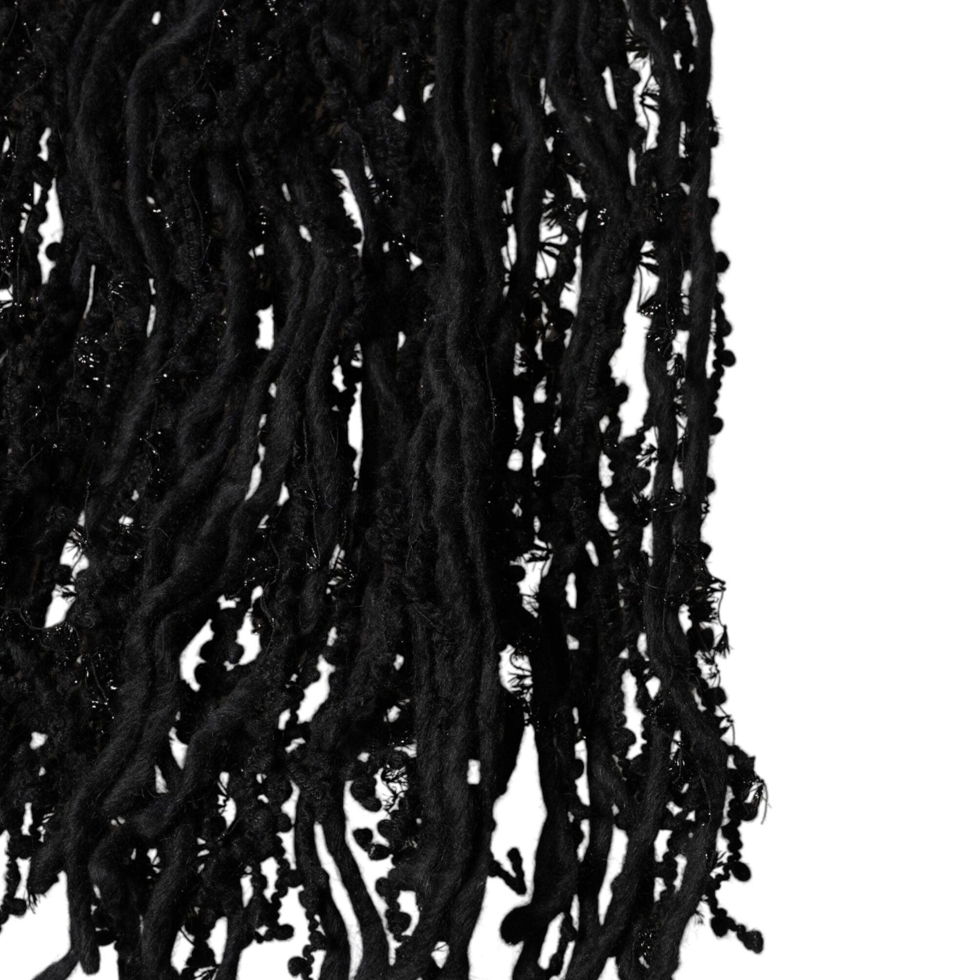 Dolce & Gabbana Black Wool Fringes Neck Wrap Foulard Scarf
