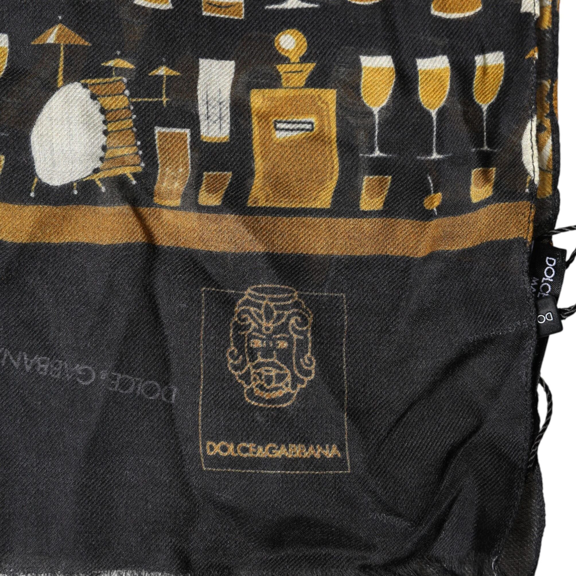 Dolce & Gabbana Black Jazz Club Print Neck Wrap Shawl Scarf