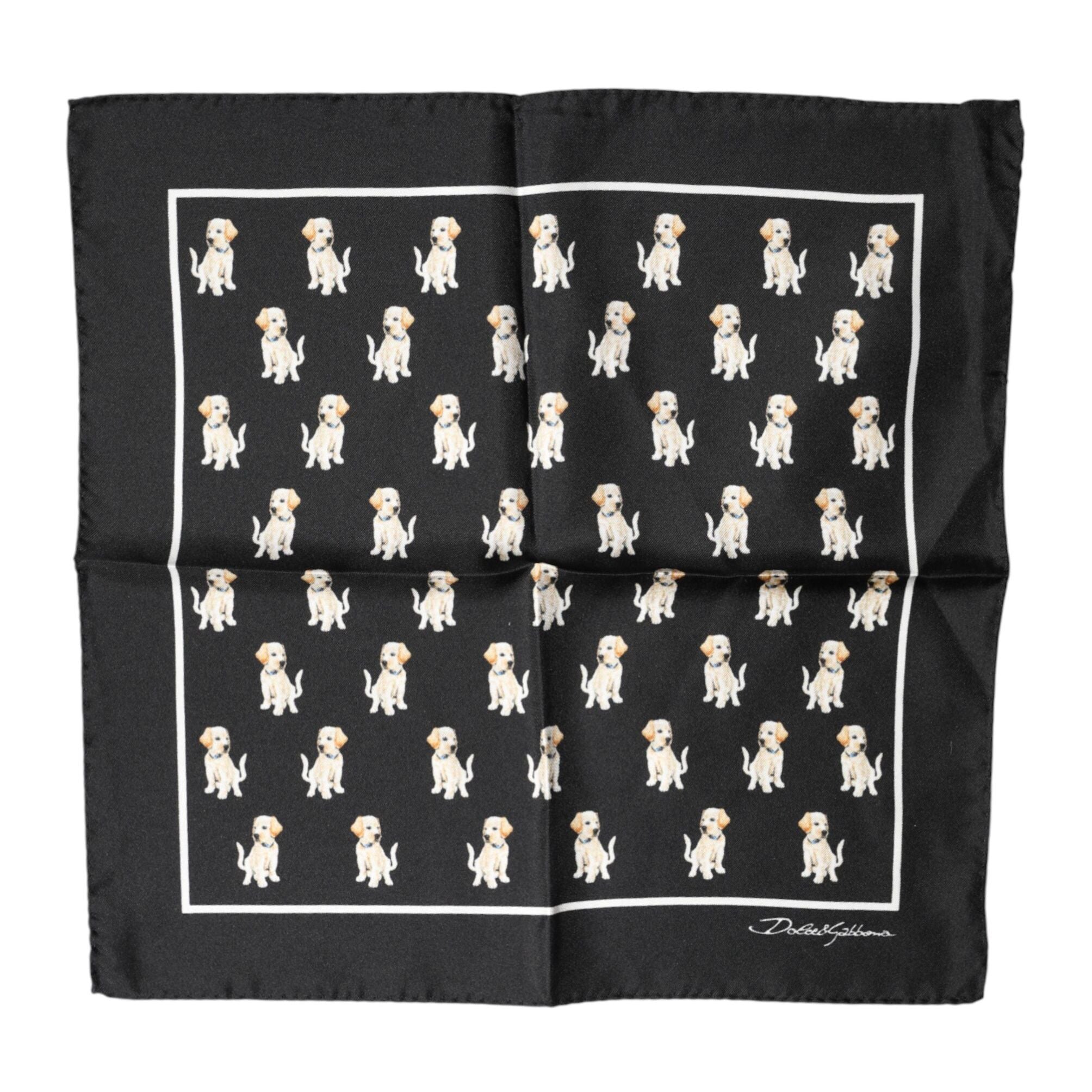 Dolce & Gabbana Black Dog Print Square Handkerchief Scarf