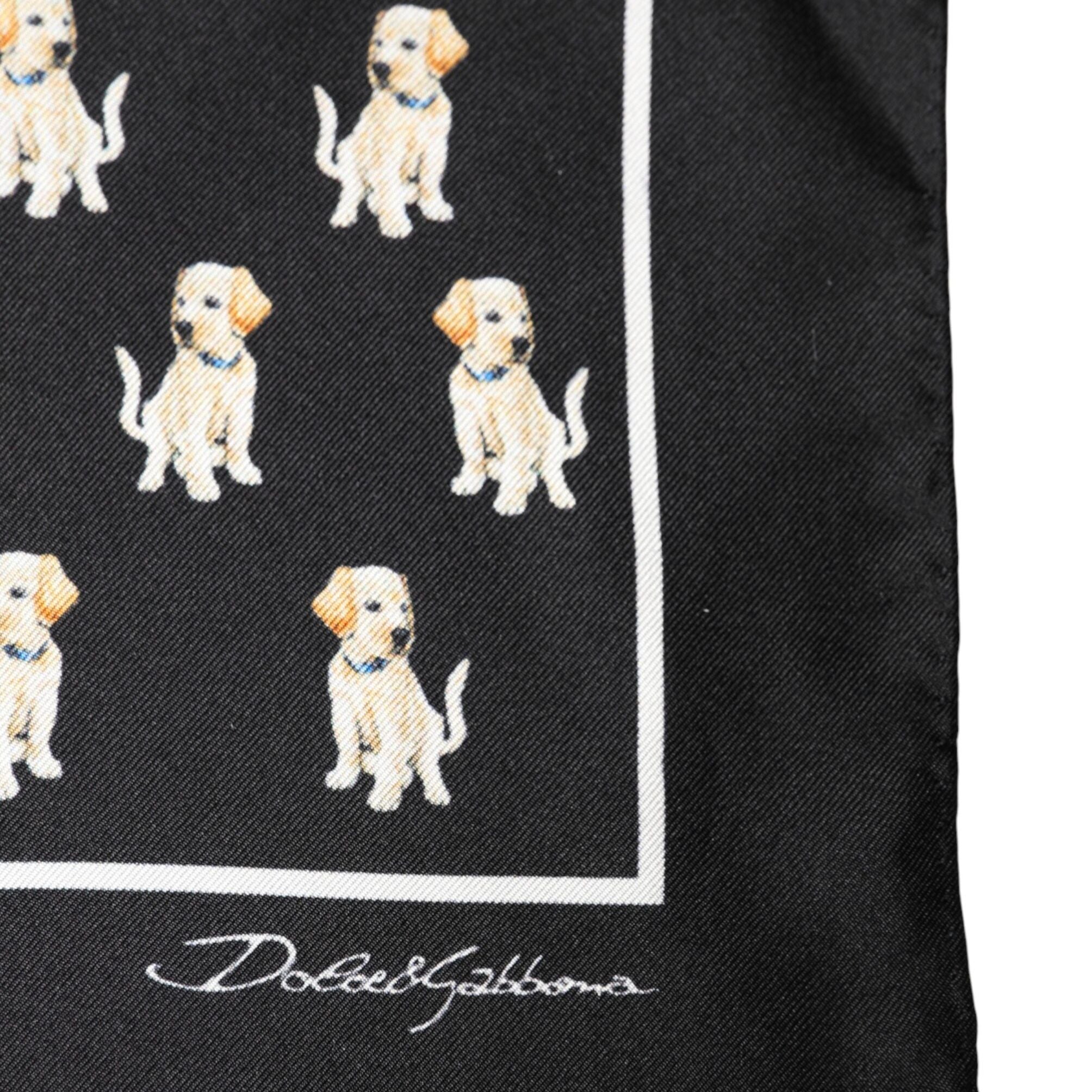 Dolce & Gabbana Black Dog Print Square Handkerchief Scarf