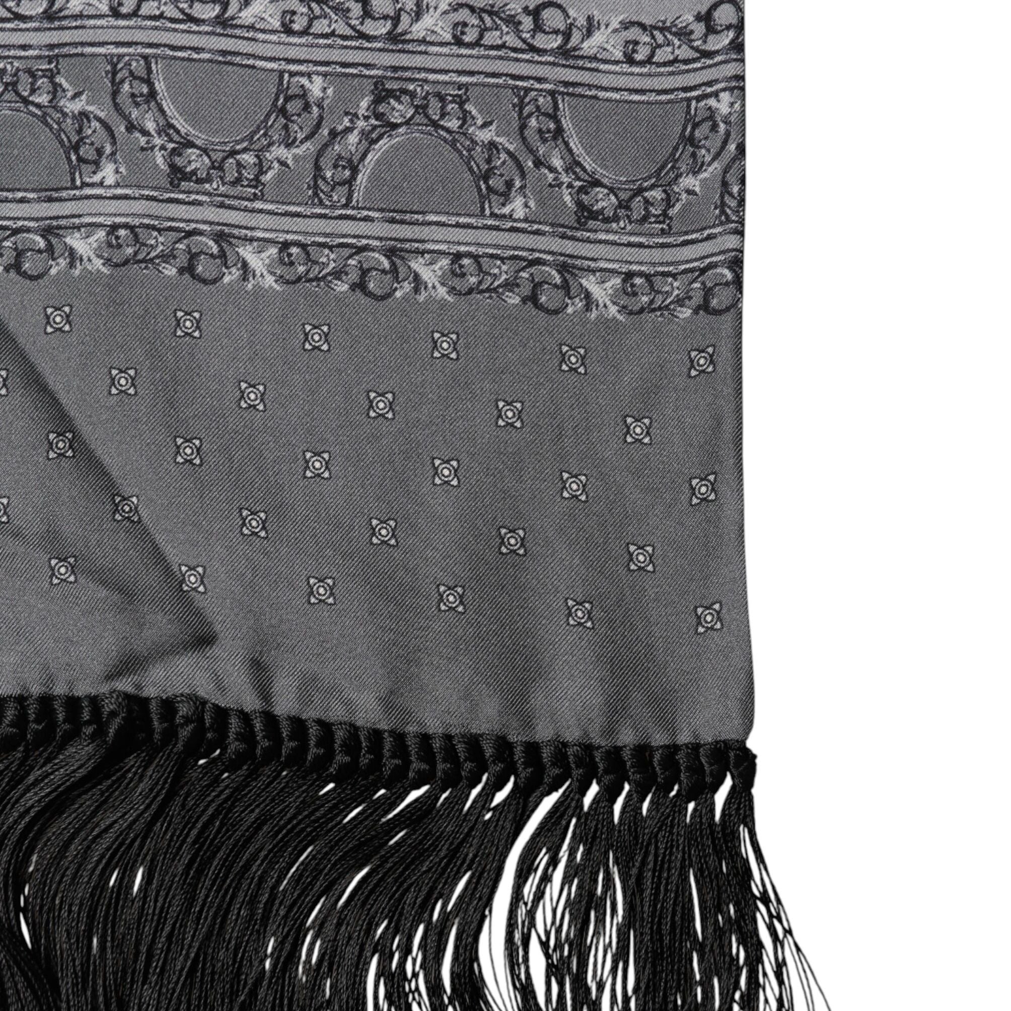 Dolce & Gabbana Gray Patterned Fringes Neck Foulard Scarf