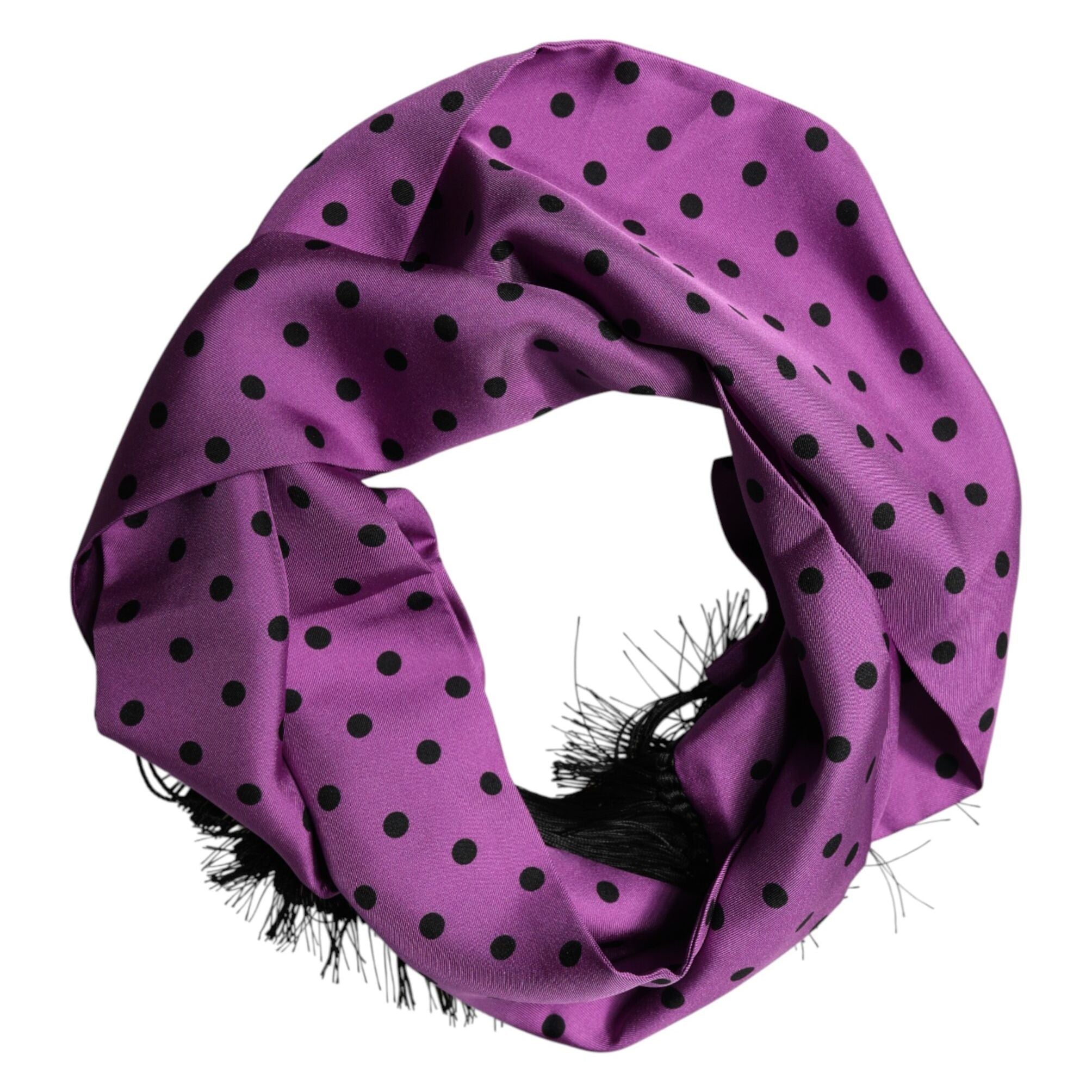 Dolce & Gabbana Violet Polka Dot Fringes Neck Foulard Scarf