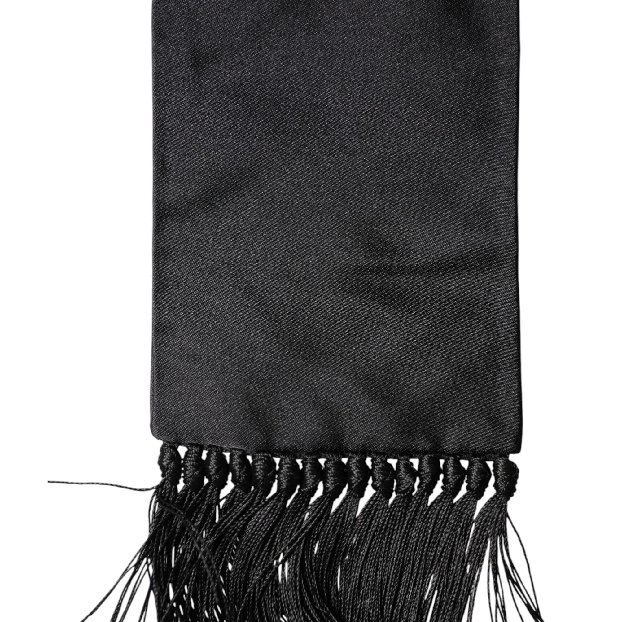 Dolce & Gabbana Black Silk Fringes Neck Wrap Foulard Scarf