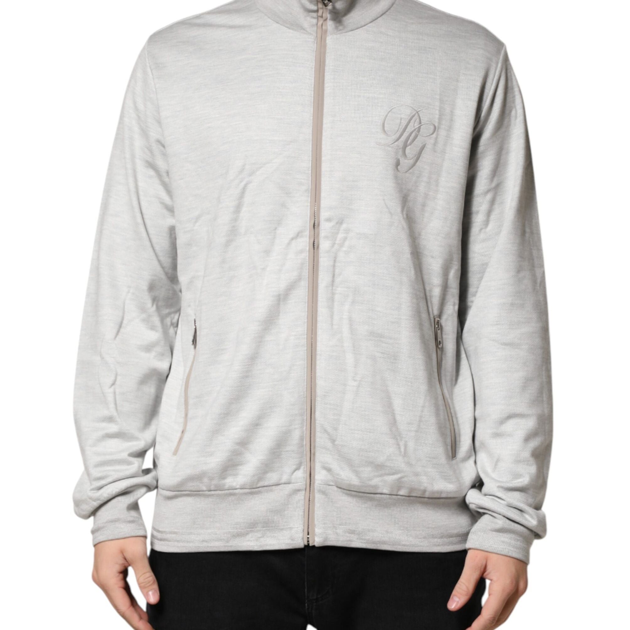 Dolce & Gabbana Light Gray Cotton Zipped Cardigan Sweater