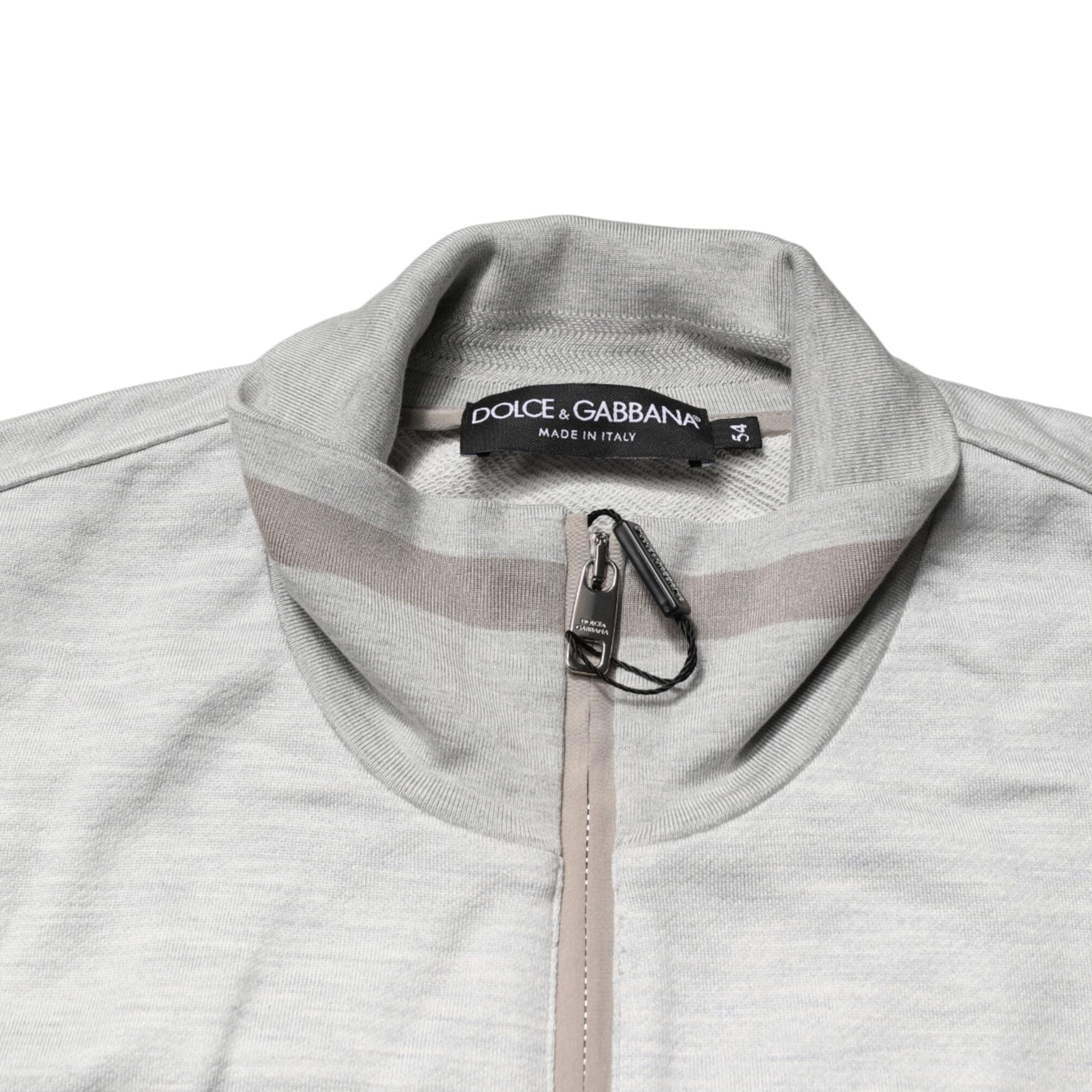 Dolce & Gabbana Light Gray Cotton Zipped Cardigan Sweater