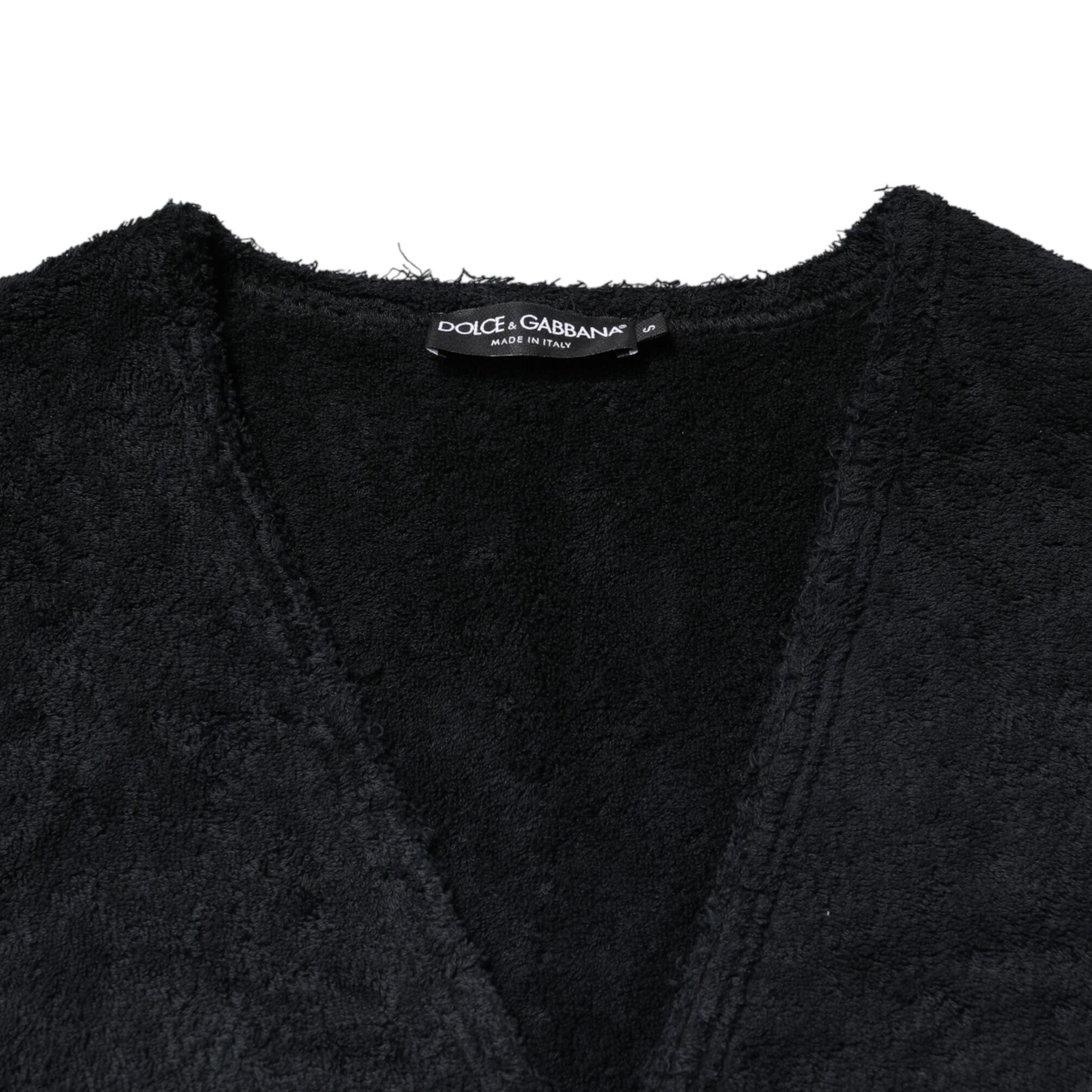 Dolce & Gabbana Black Cotton V-Neck Men Sweatshirt Sweater