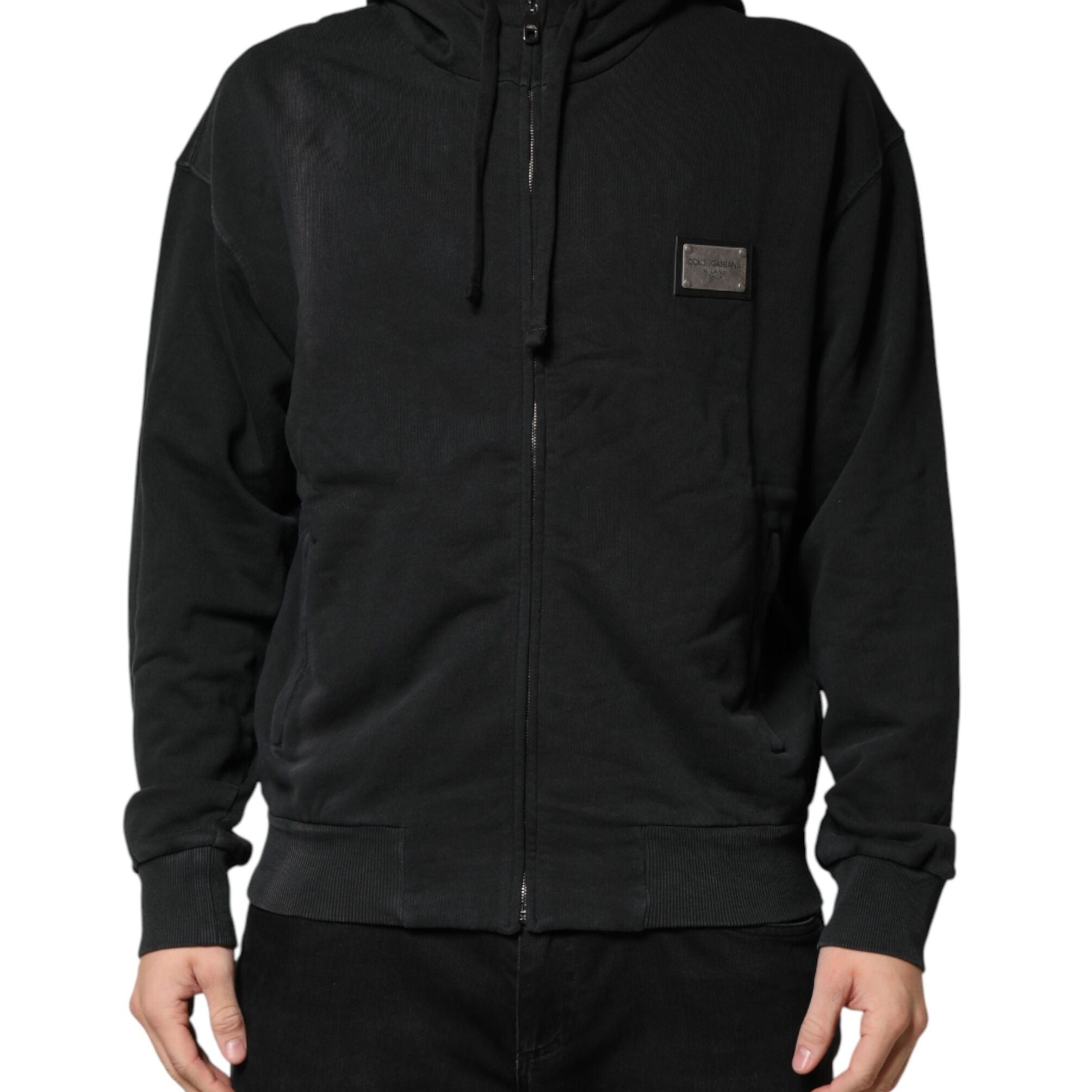 Dolce & Gabbana Black Full Zip Hooded Men Sweatshirt Sweater
