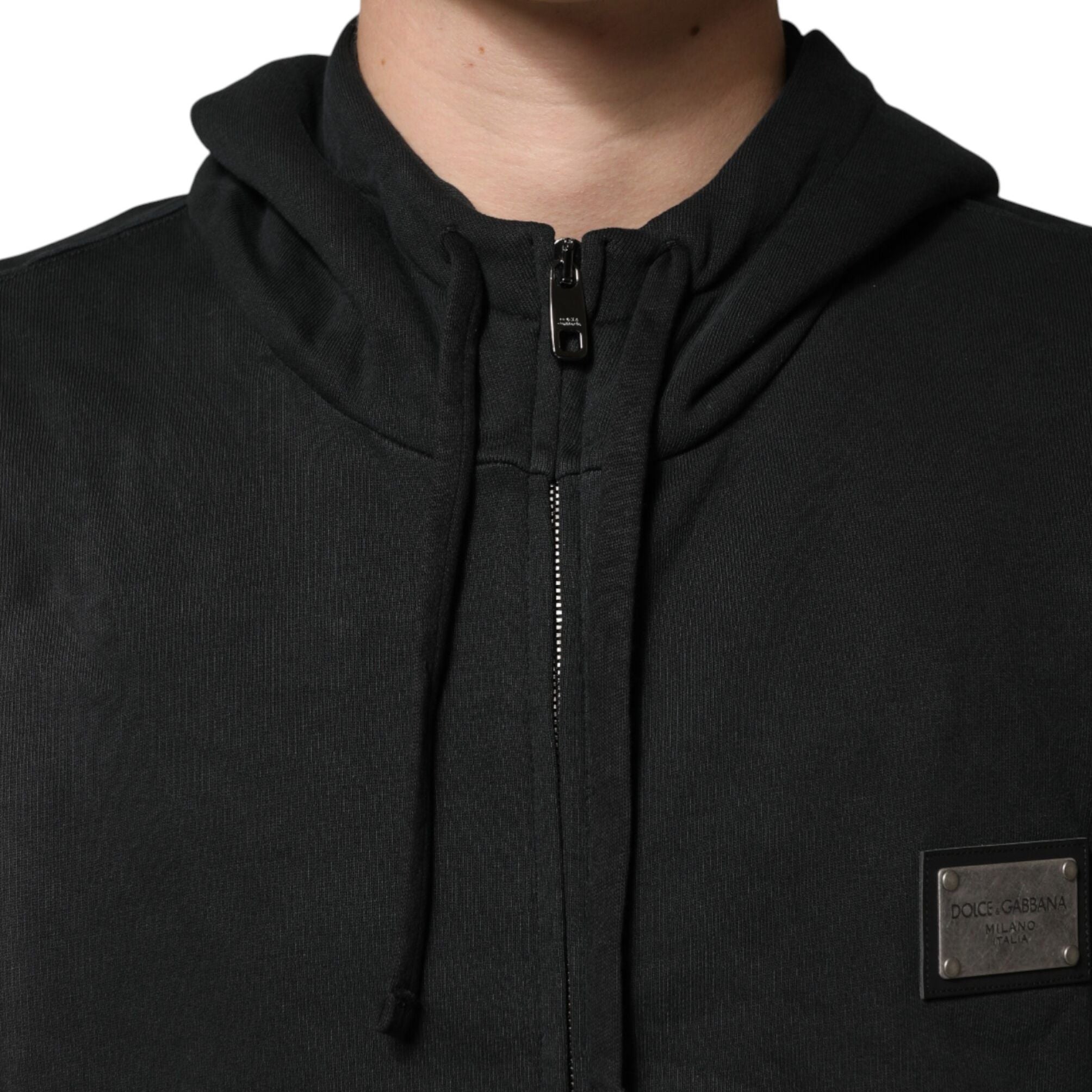 Dolce & Gabbana Black Full Zip Hooded Men Sweatshirt Sweater