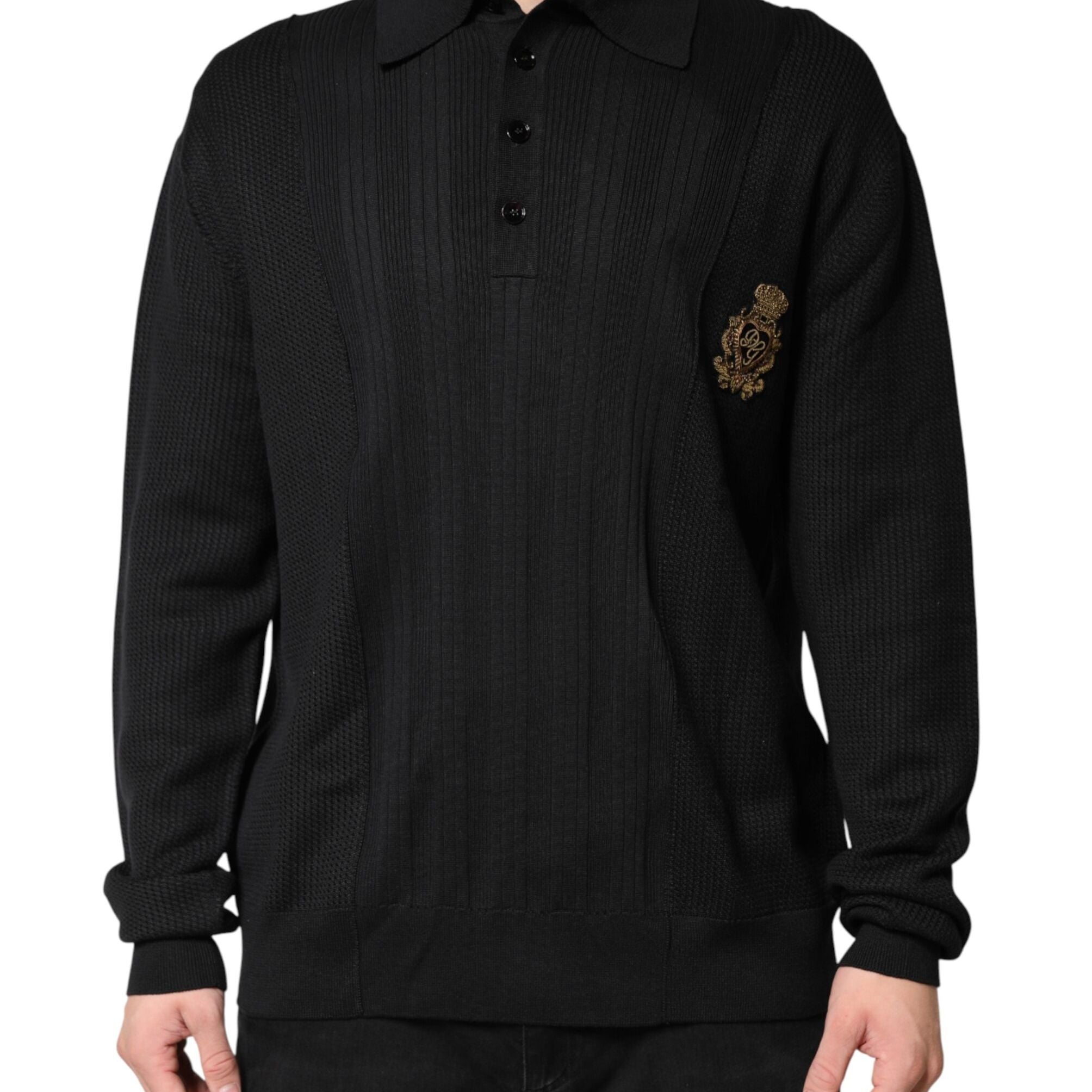 Dolce & Gabbana Black Crest Long Sleeve Men Pullover Sweater