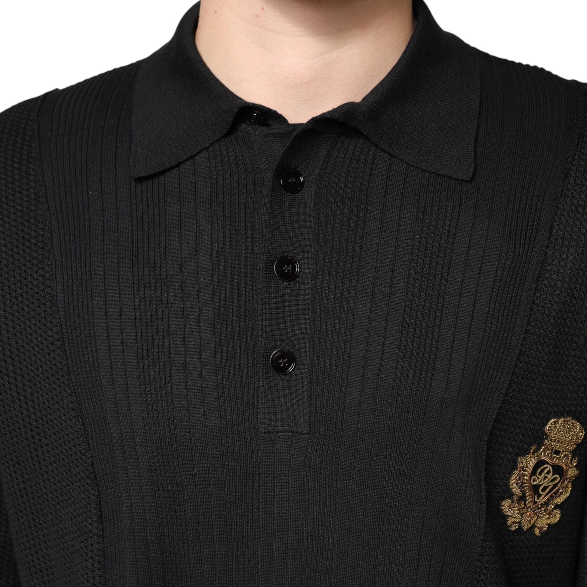 Dolce & Gabbana Black Crest Long Sleeve Men Pullover Sweater