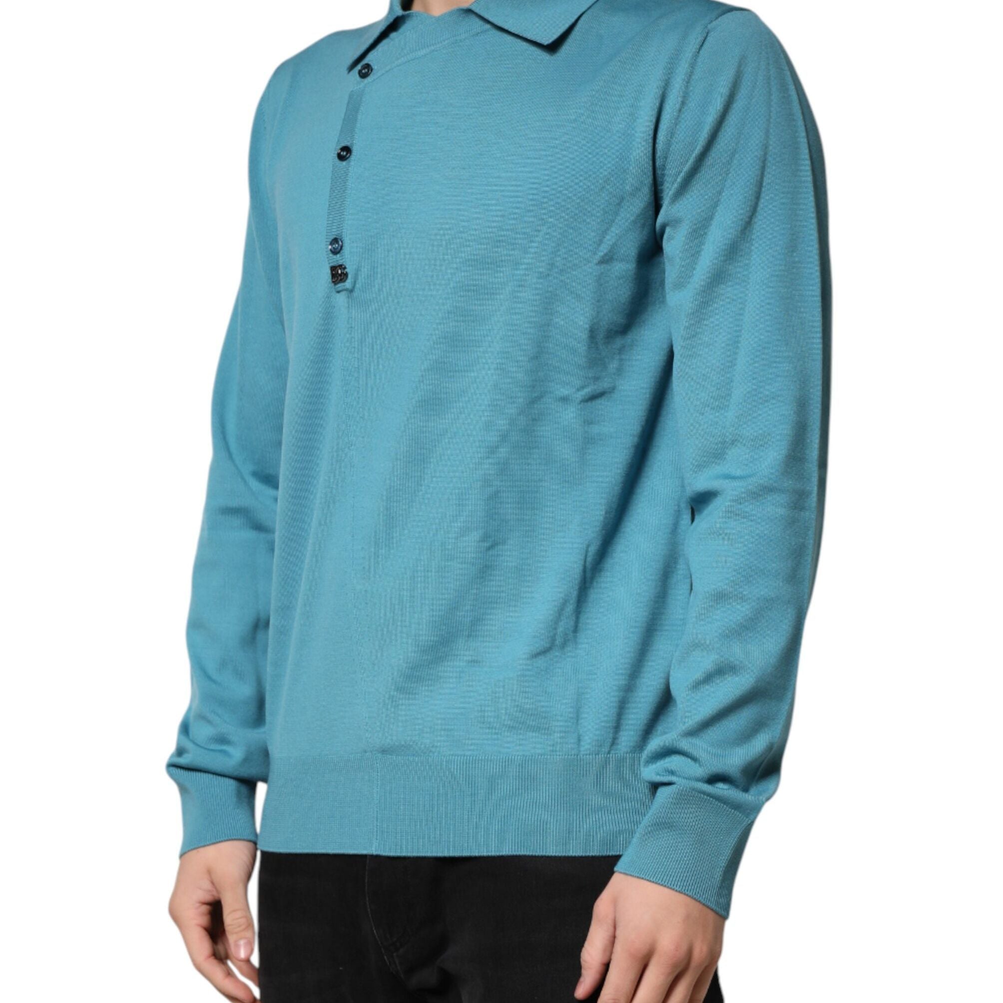 Dolce & Gabbana Teal Wool Collared Polo Pullover Sweater