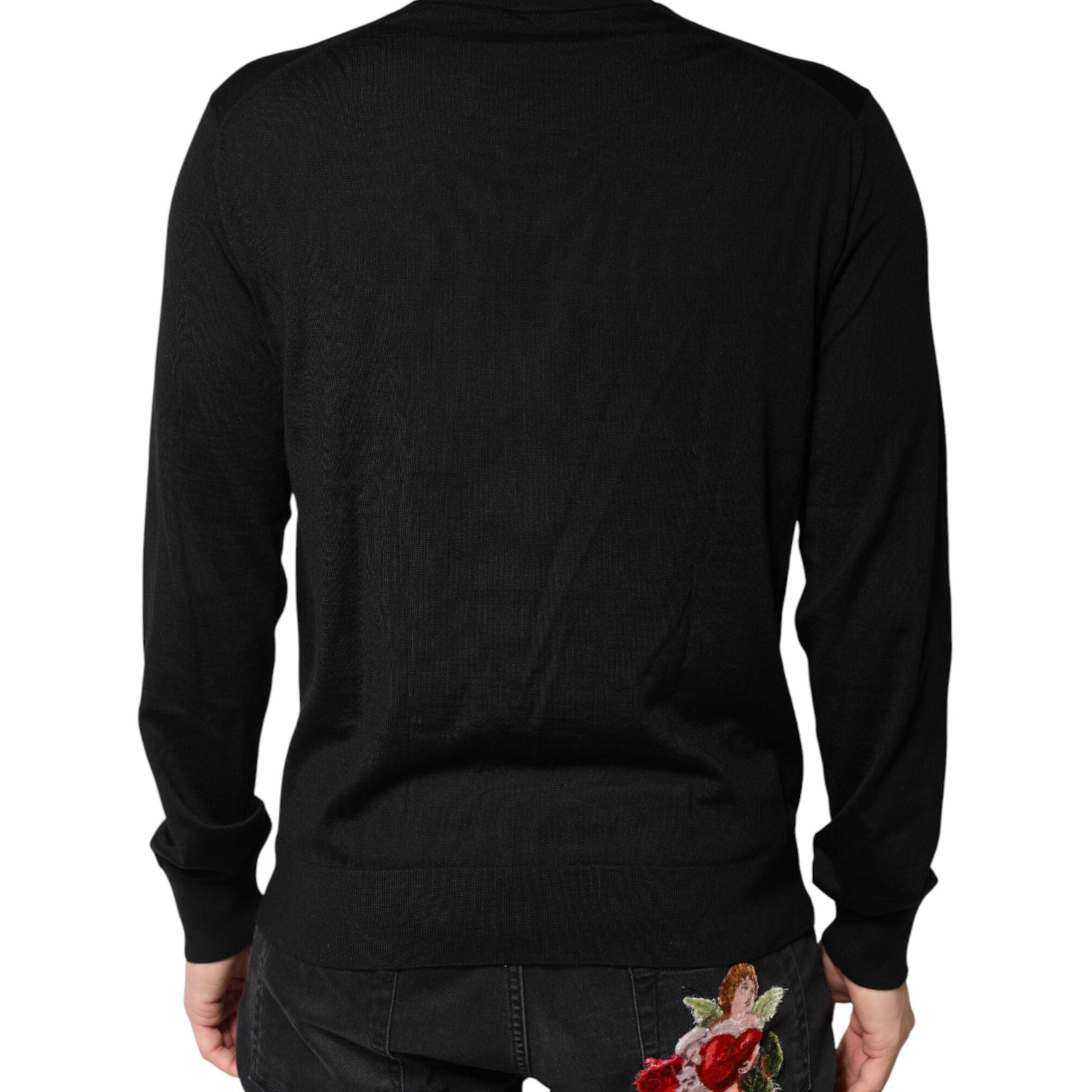 Dolce & Gabbana Black Wool DG Crew Neck Men Pullover Sweater