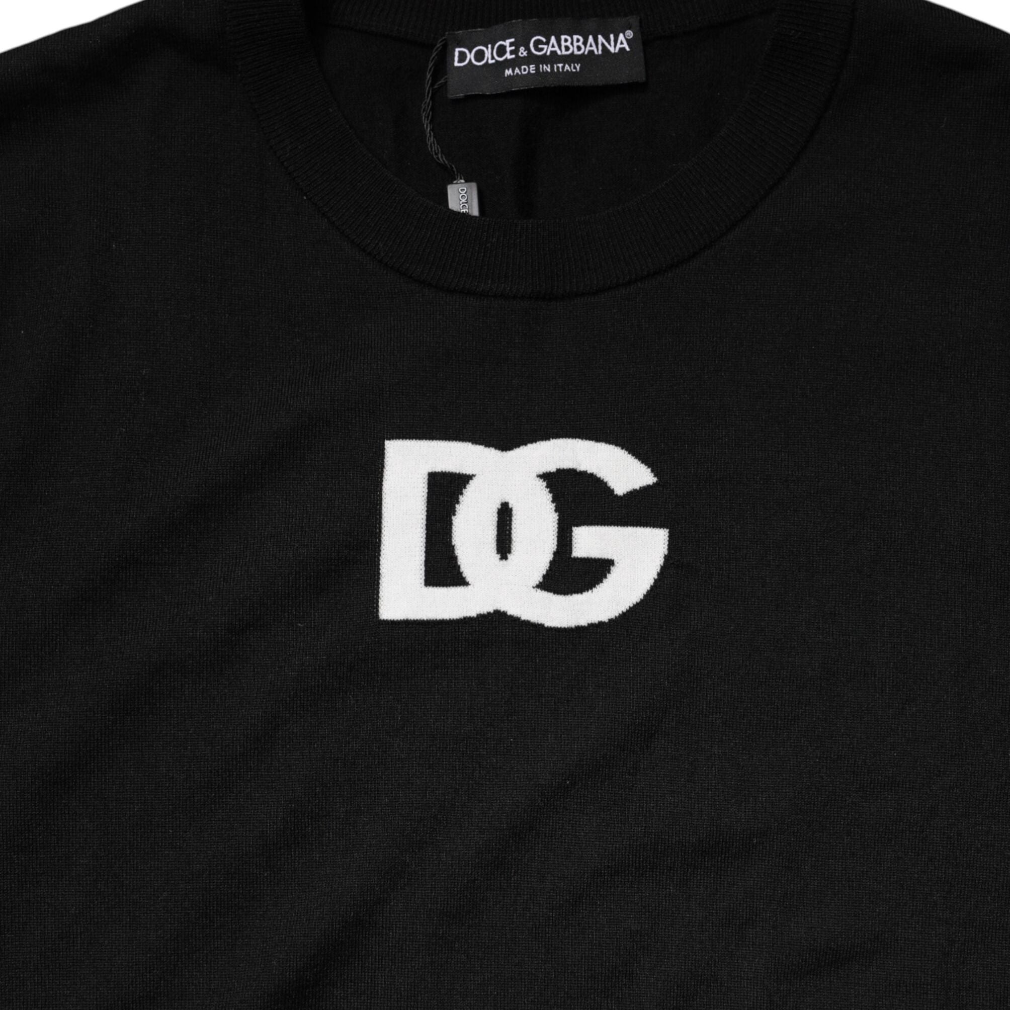 Dolce & Gabbana Black Wool DG Crew Neck Men Pullover Sweater