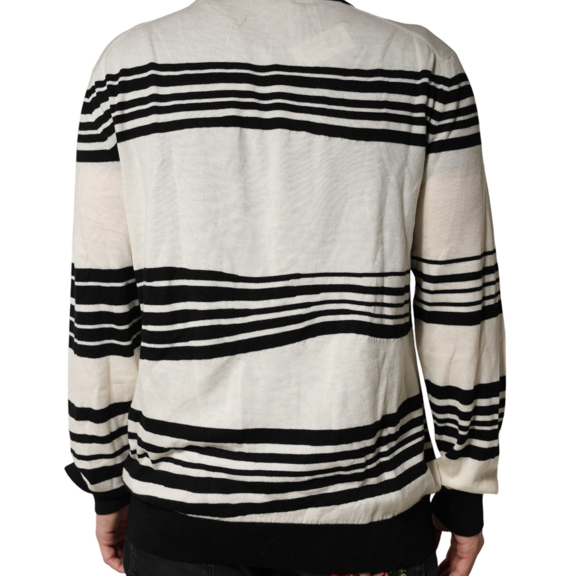 Dolce & Gabbana Black White Stripe CrewNeck Pullover Sweater