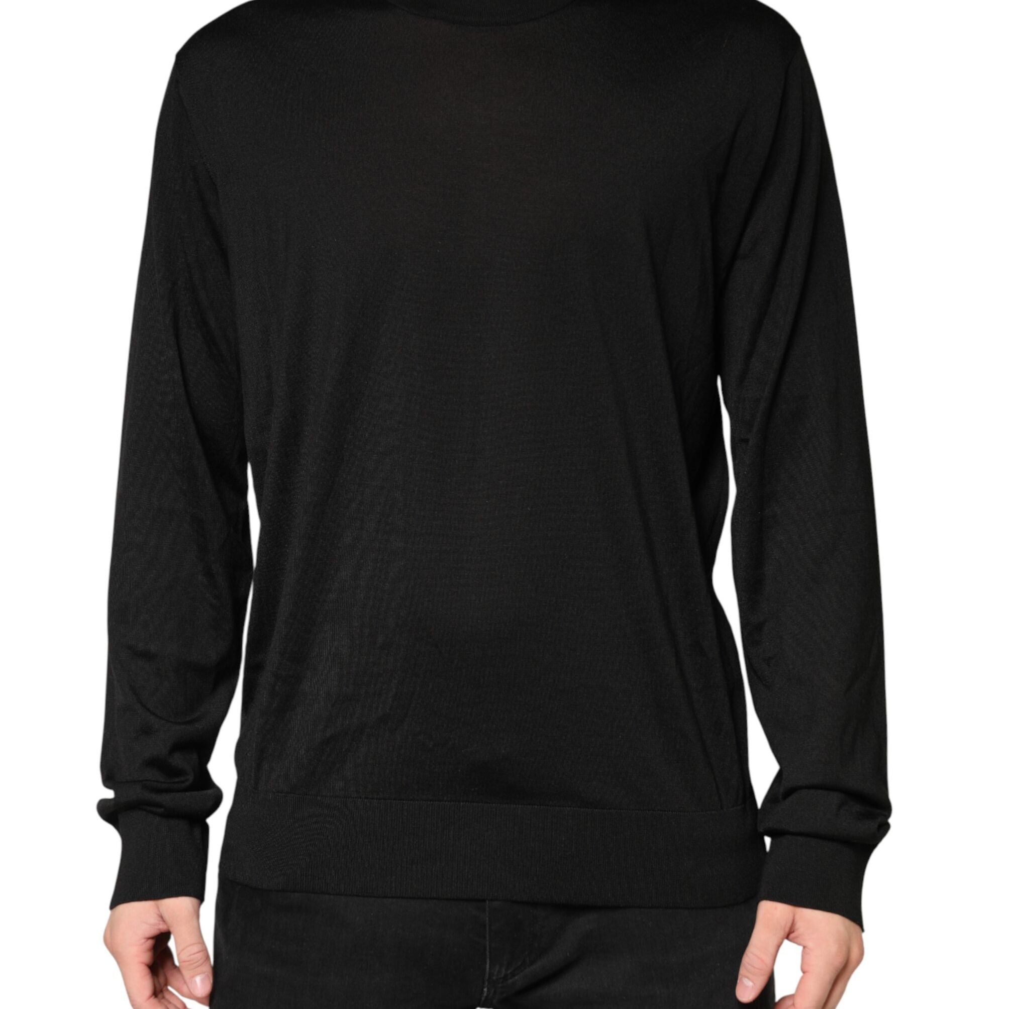 Dolce & Gabbana Black Silk Men Crew Neck Pullover Sweater