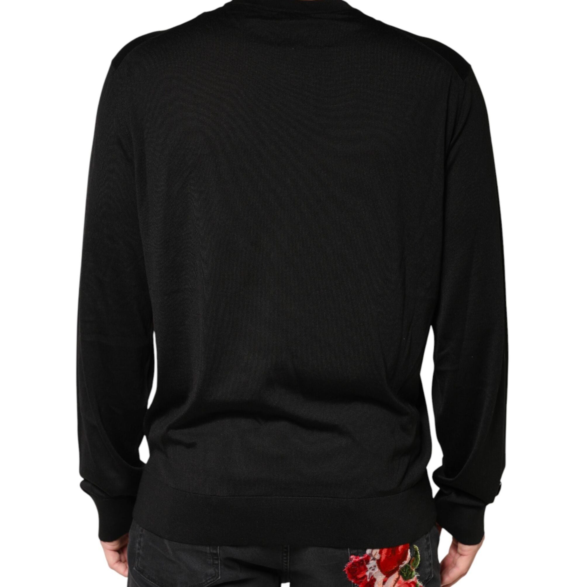 Dolce & Gabbana Black Silk Men Crew Neck Pullover Sweater