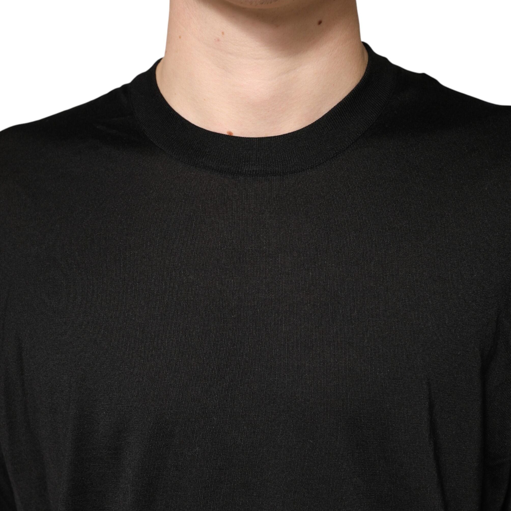 Dolce & Gabbana Black Silk Men Crew Neck Pullover Sweater