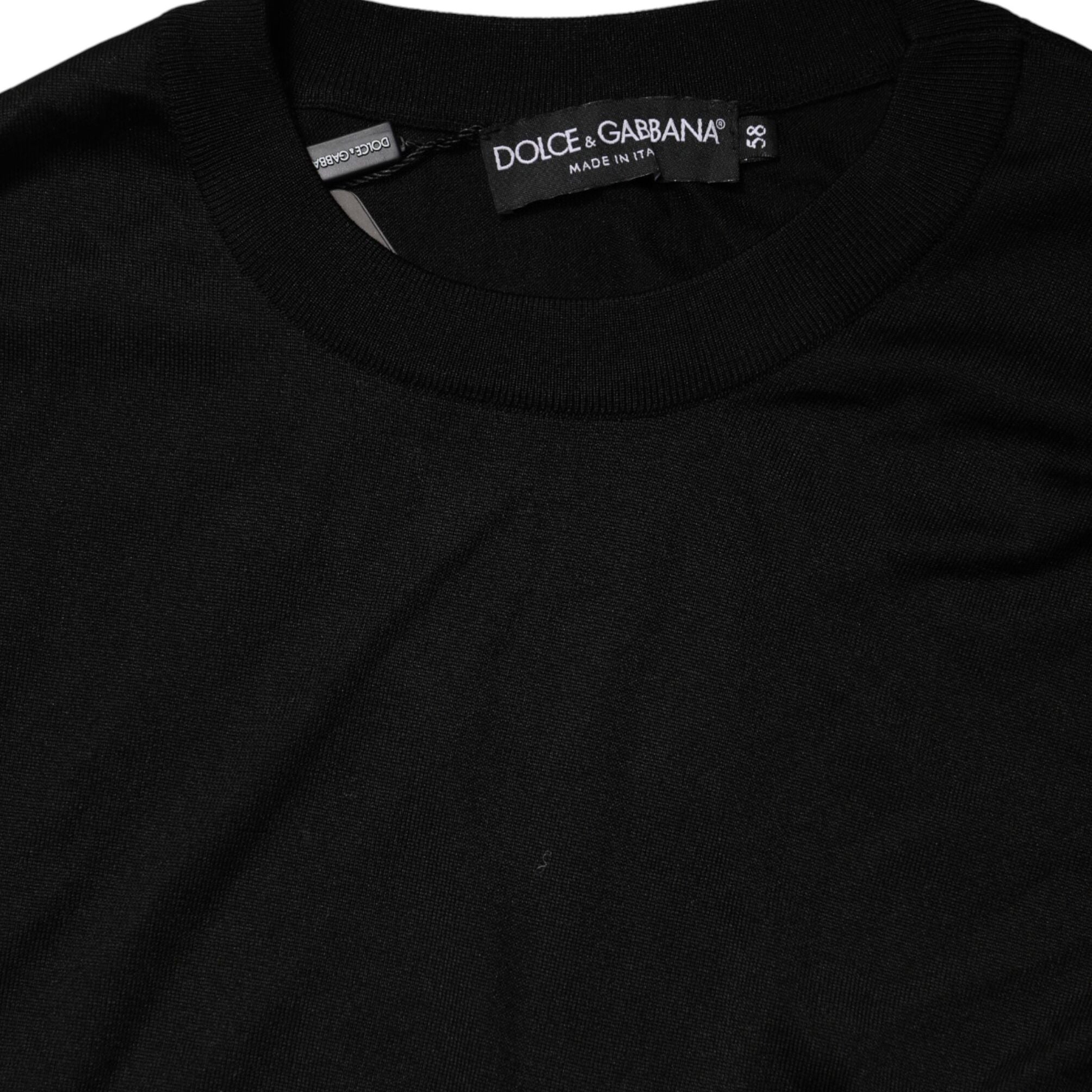 Dolce & Gabbana Black Silk Men Crew Neck Pullover Sweater