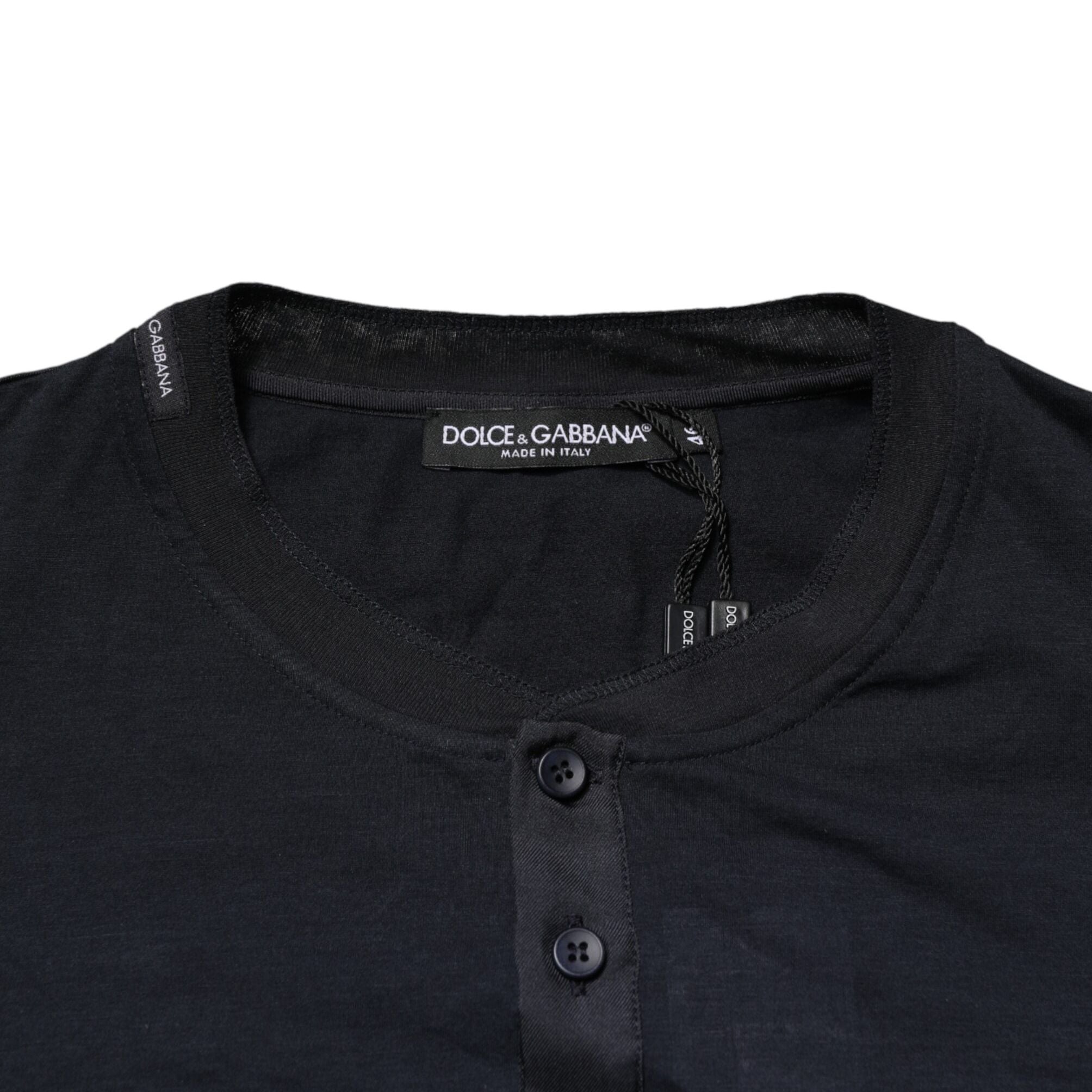 Dolce & Gabbana Dark Blue Cotton Henley Long Sleeves T-Shirt