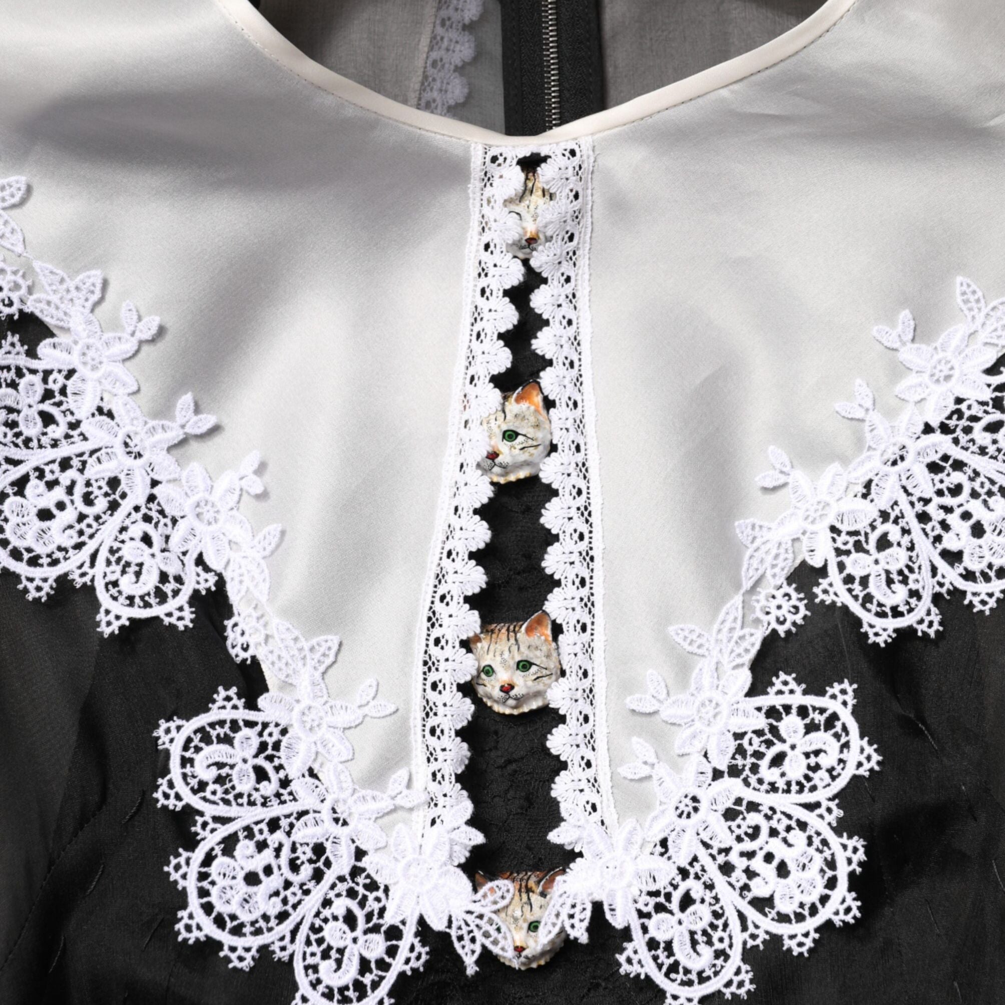 Dolce & Gabbana Black White Silk Macrame Lace Midi Dress