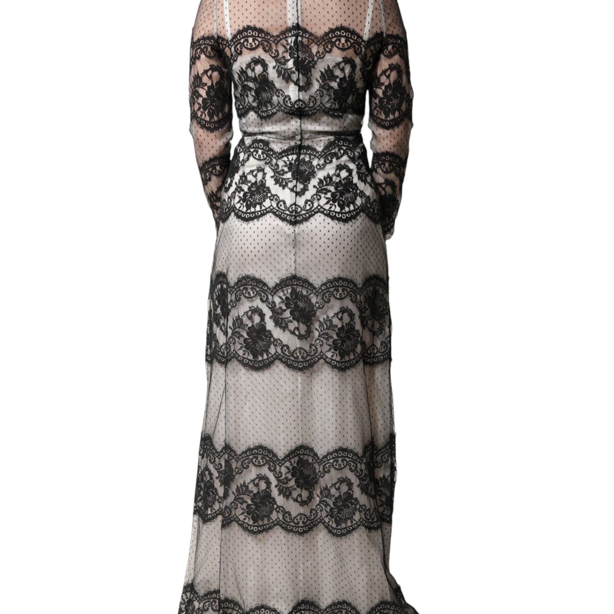 Dolce & Gabbana Black White Lace Silk Blend MaxiSheath Dress