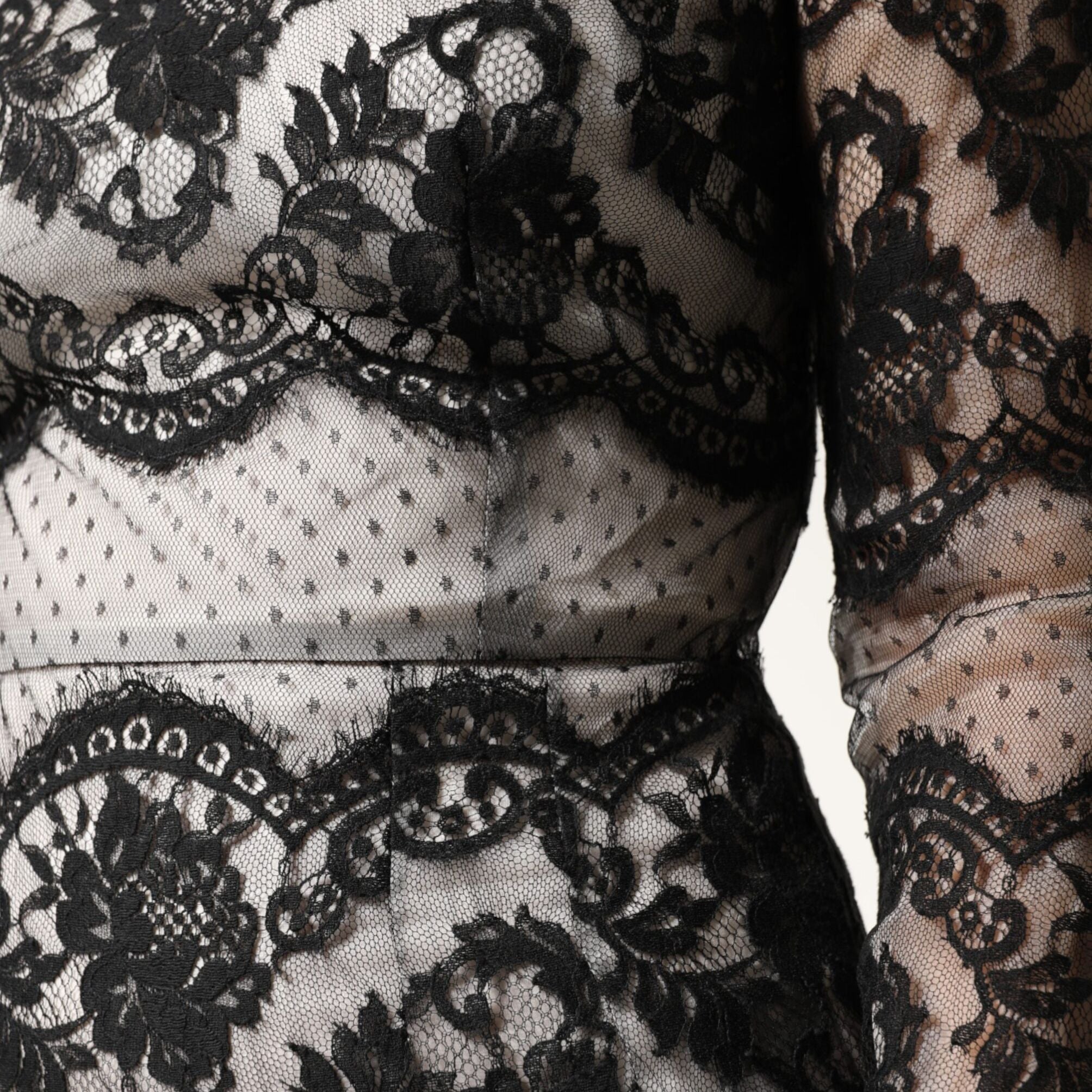 Dolce & Gabbana Black White Lace Silk Blend MaxiSheath Dress