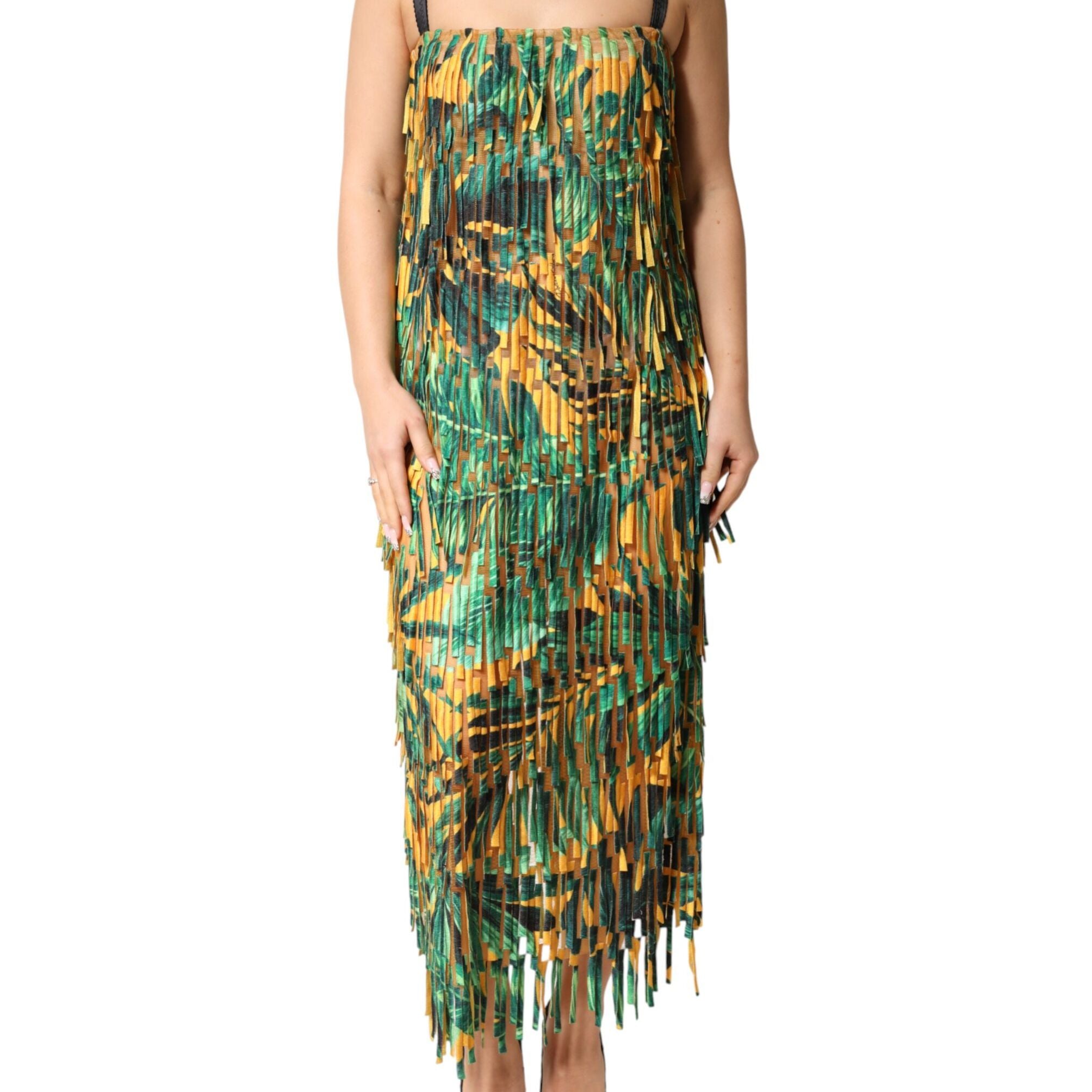 Dolce & Gabbana Multicolor Tropical Print Fringe Maxi Dress