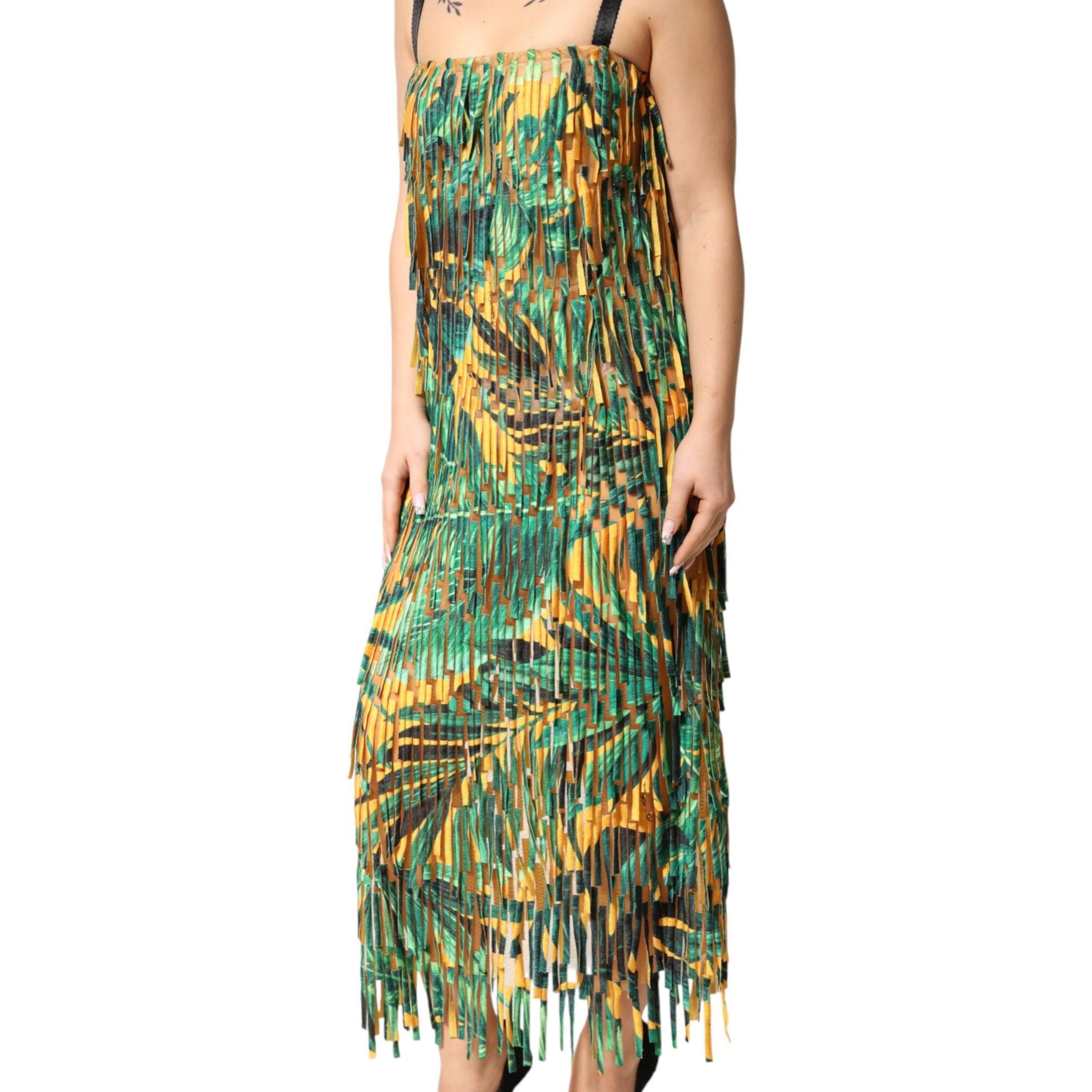 Dolce & Gabbana Multicolor Tropical Print Fringe Maxi Dress