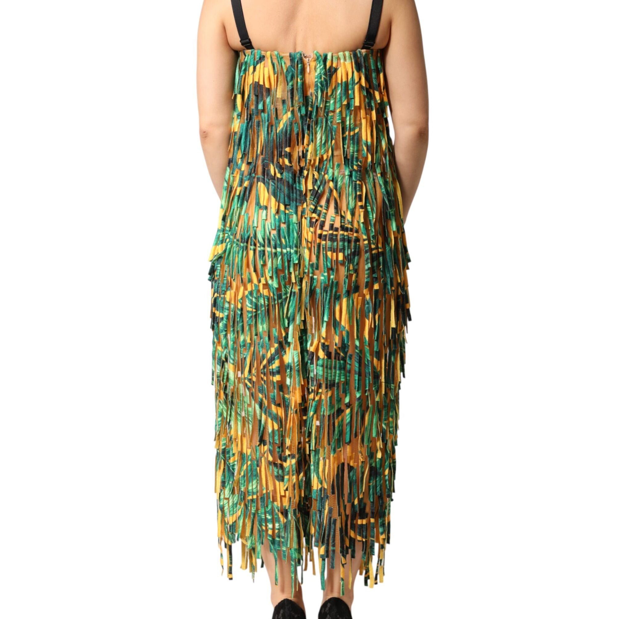 Dolce & Gabbana Multicolor Tropical Print Fringe Maxi Dress