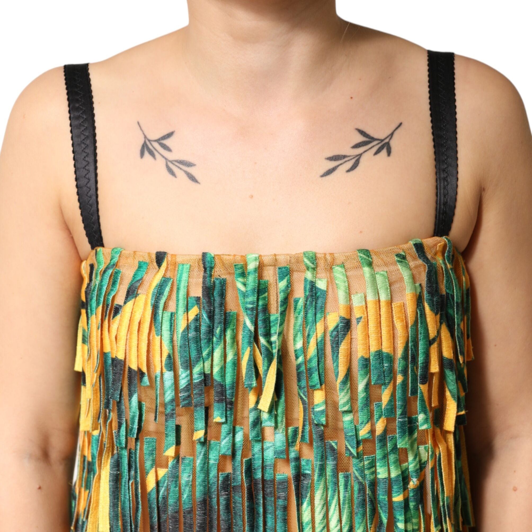 Dolce & Gabbana Multicolor Tropical Print Fringe Maxi Dress