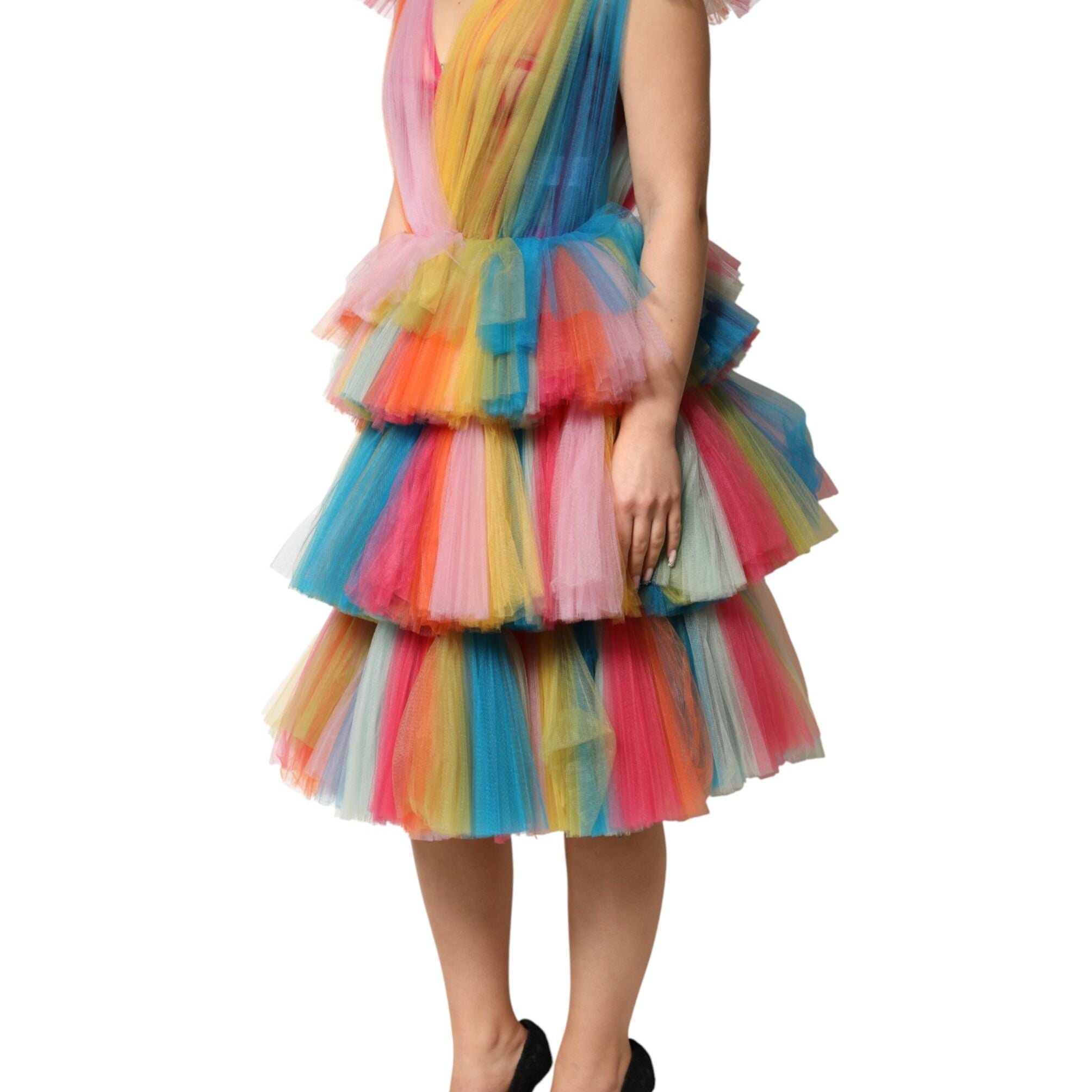 Dolce & Gabbana Multicolor Nylon Tiered Tulle Midi Dress