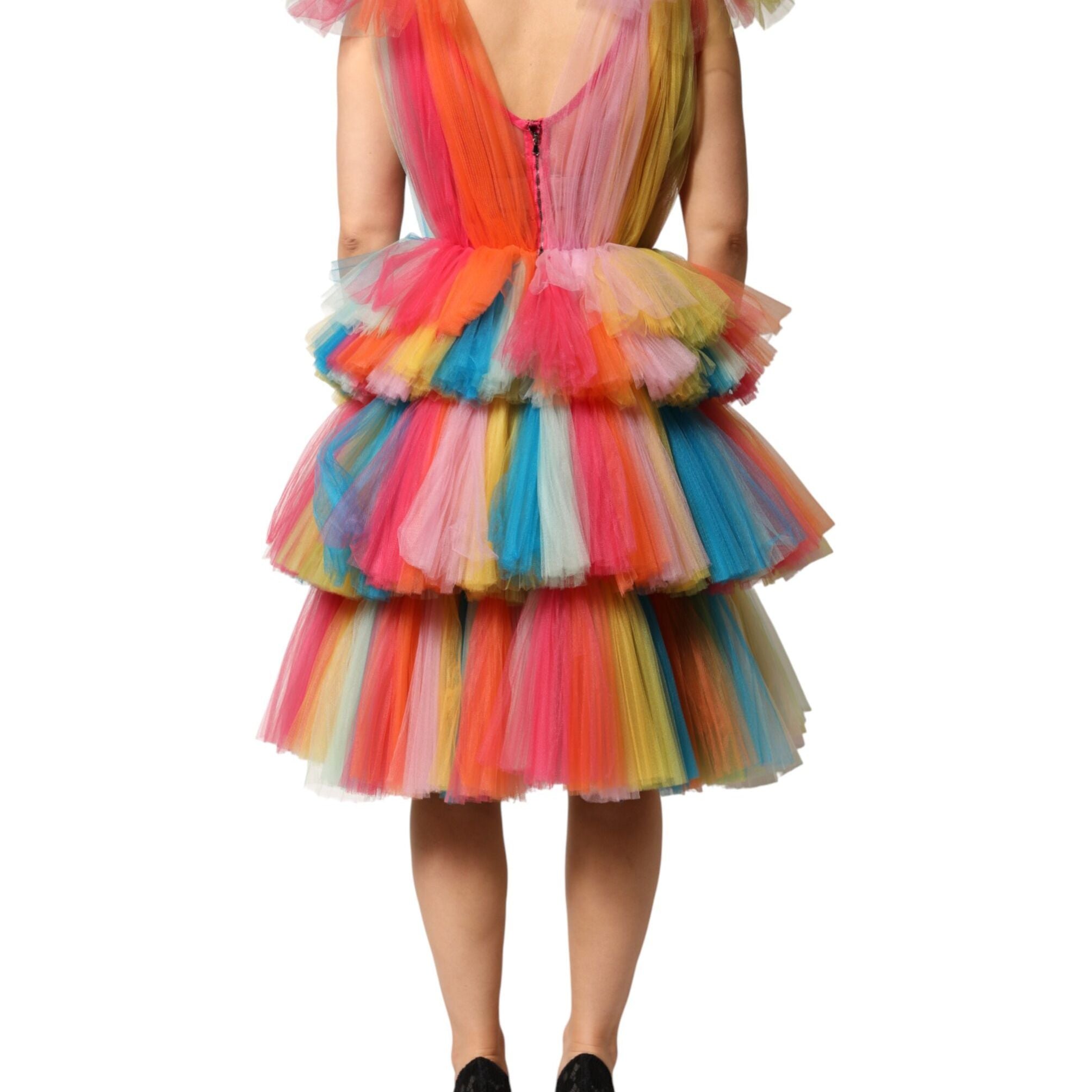 Dolce & Gabbana Multicolor Nylon Tiered Tulle Midi Dress