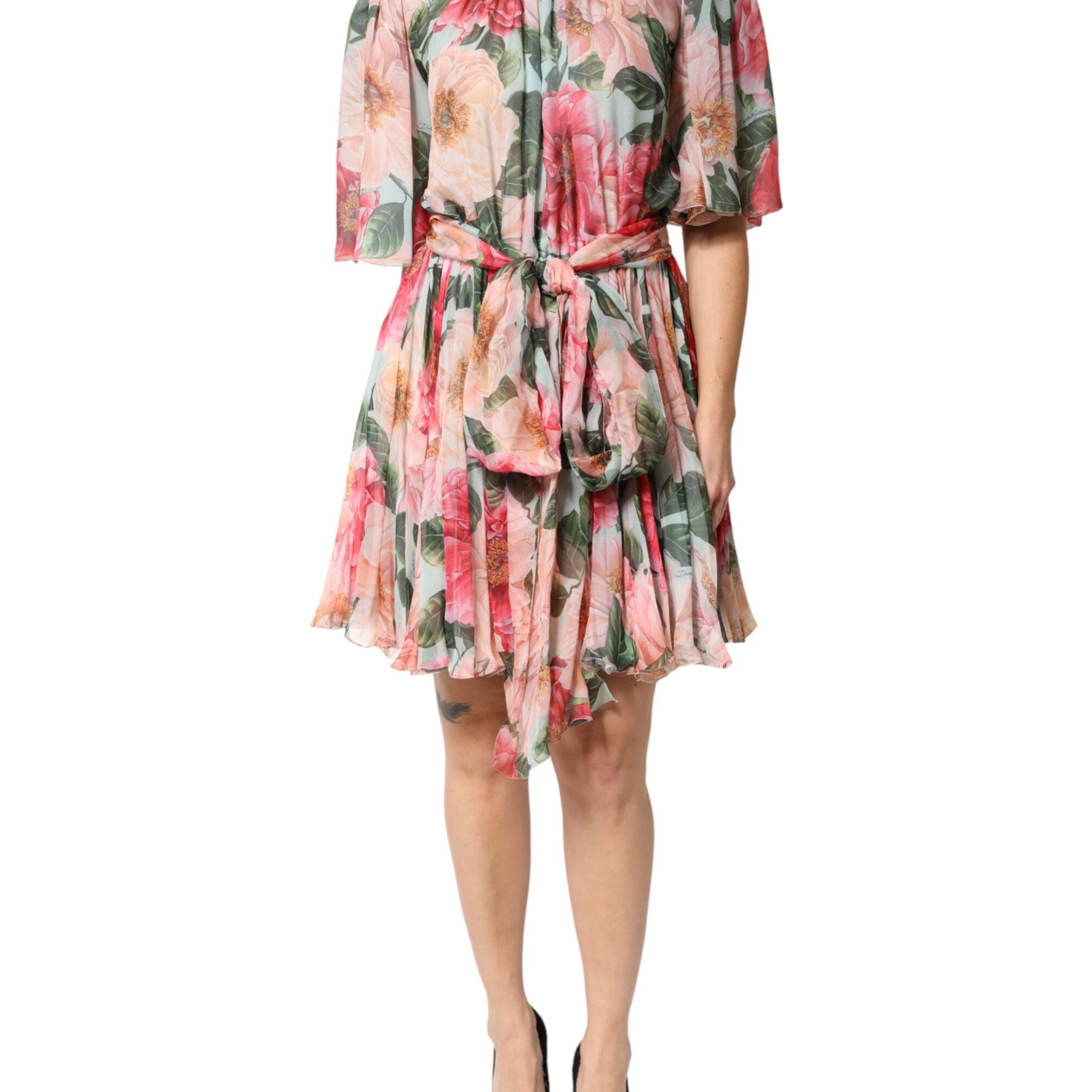 Dolce & Gabbana Multicolor Floral Silk Chiffon Pleated Mini Dress