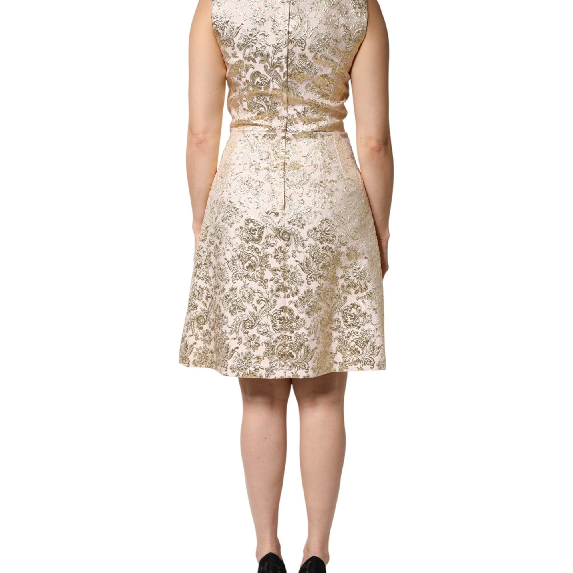 Dolce & Gabbana Beige Gold Floral Brocade Sleeveless Dress