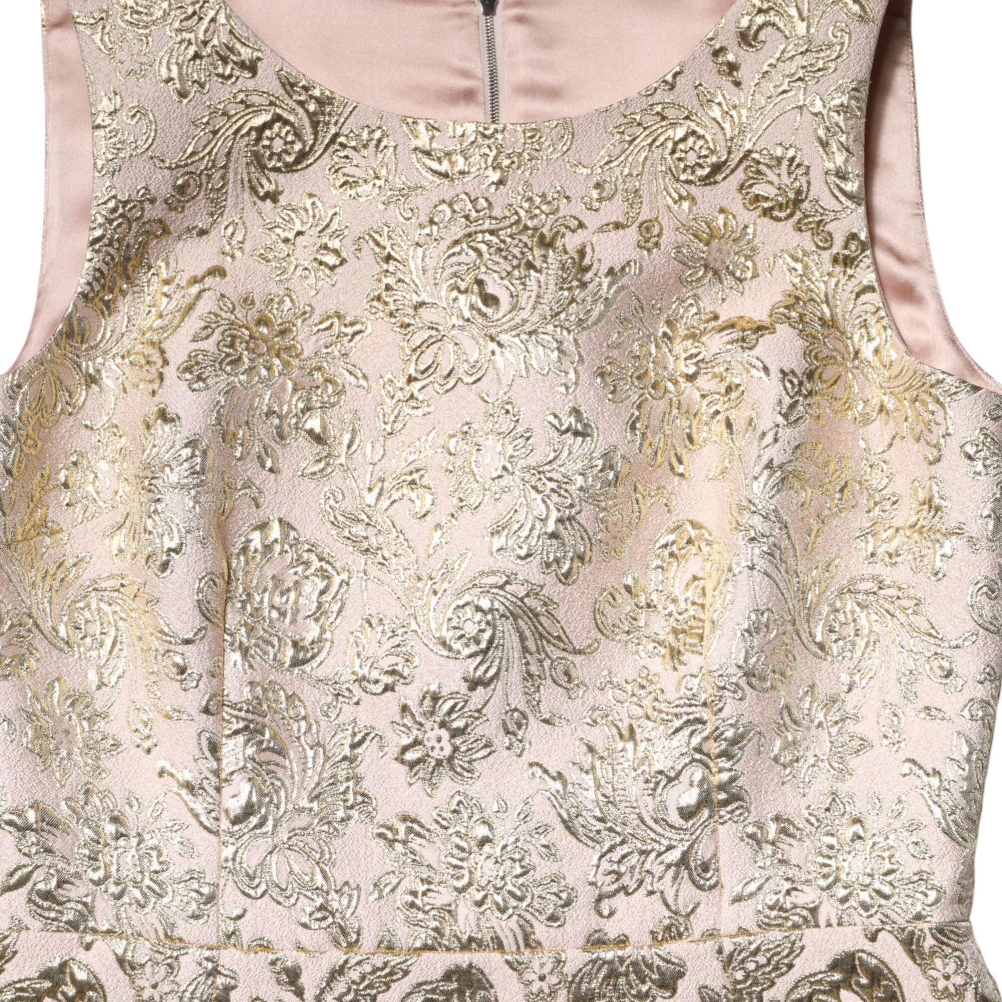 Dolce & Gabbana Beige Gold Floral Brocade Sleeveless Dress