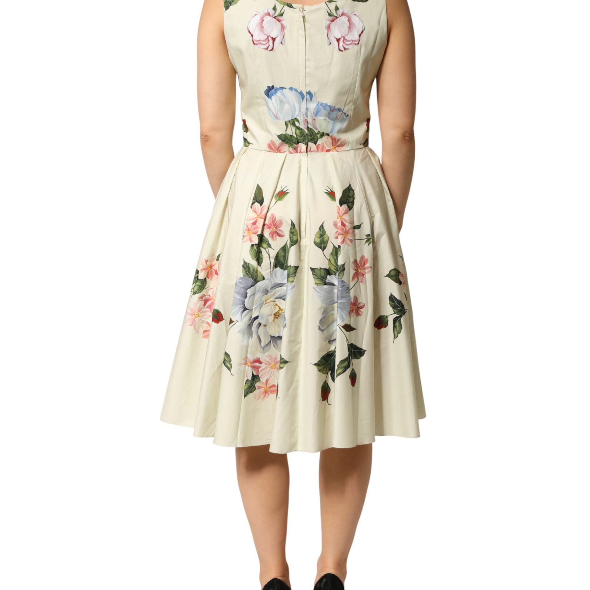 Dolce & Gabbana Beige Floral Sleeveless A-line Dress