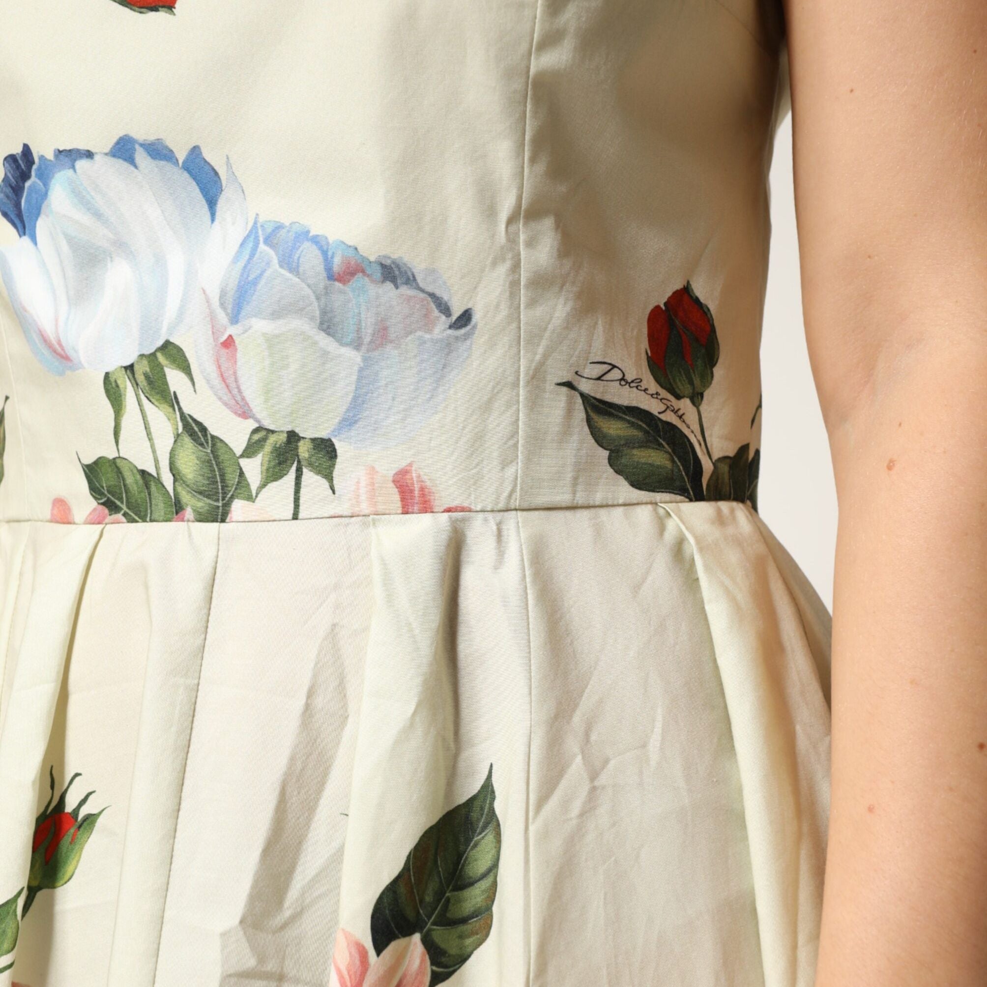 Dolce & Gabbana Beige Floral Sleeveless A-line Dress