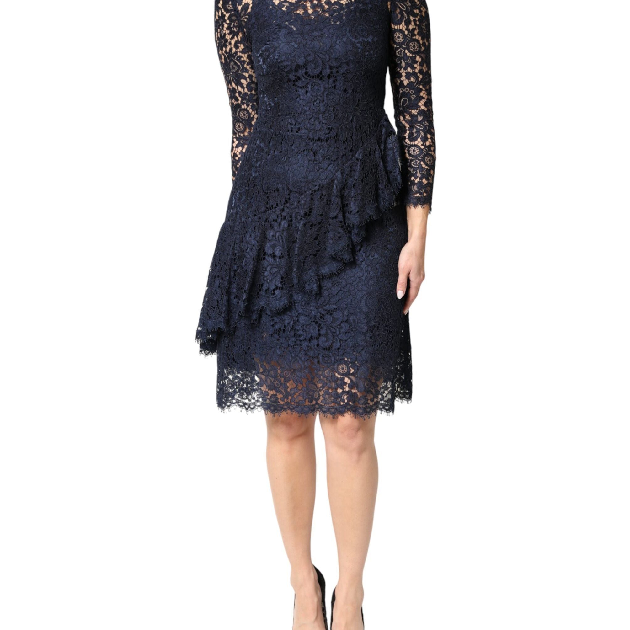 Dolce & Gabbana Blue Lace Ruffle A-line Knee Length Dress