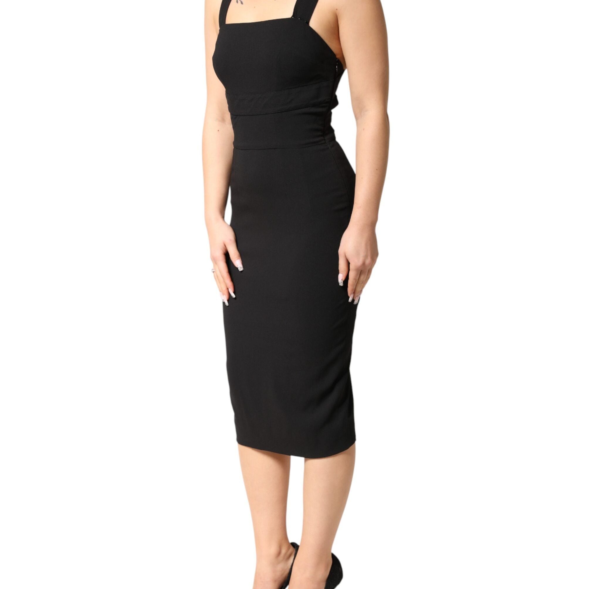 Dolce & Gabbana Black Square Neck Sleeveless Midi Dress