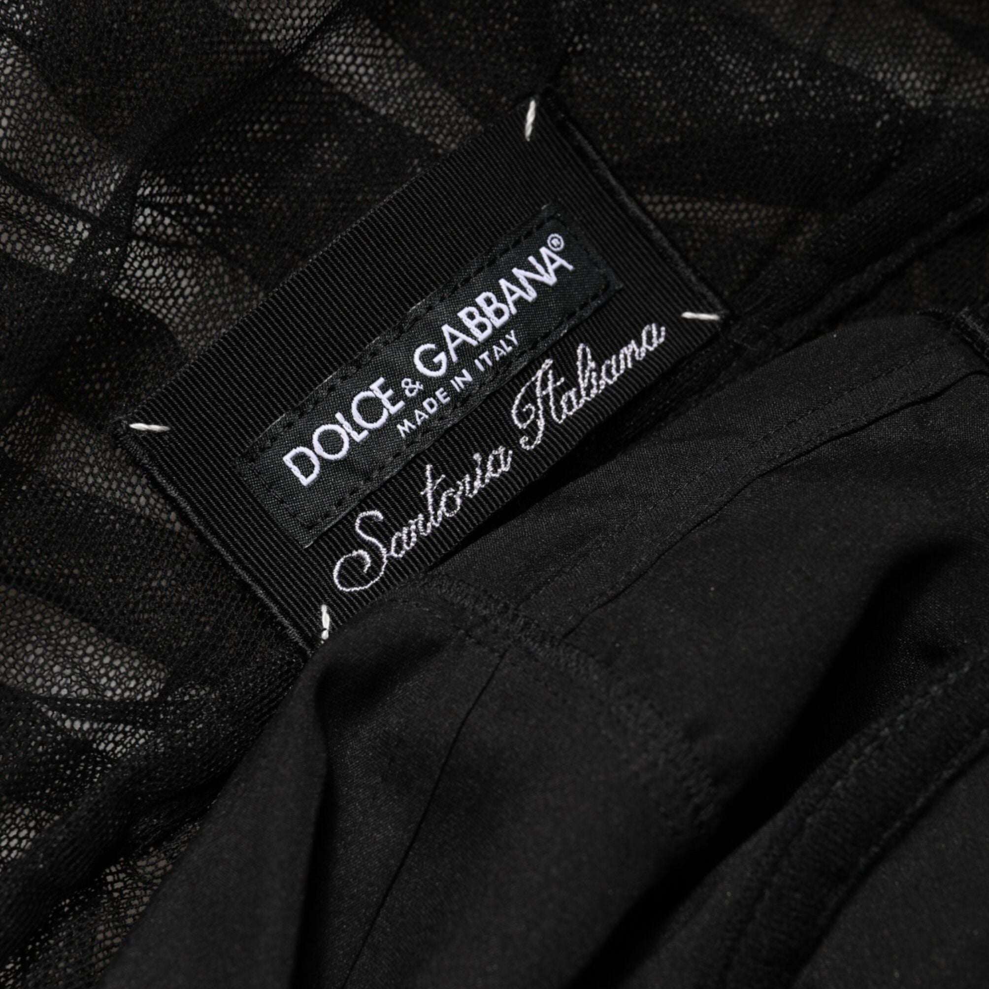 Dolce & Gabbana Black V-Neck Ruched Lace Hem Midi Dress