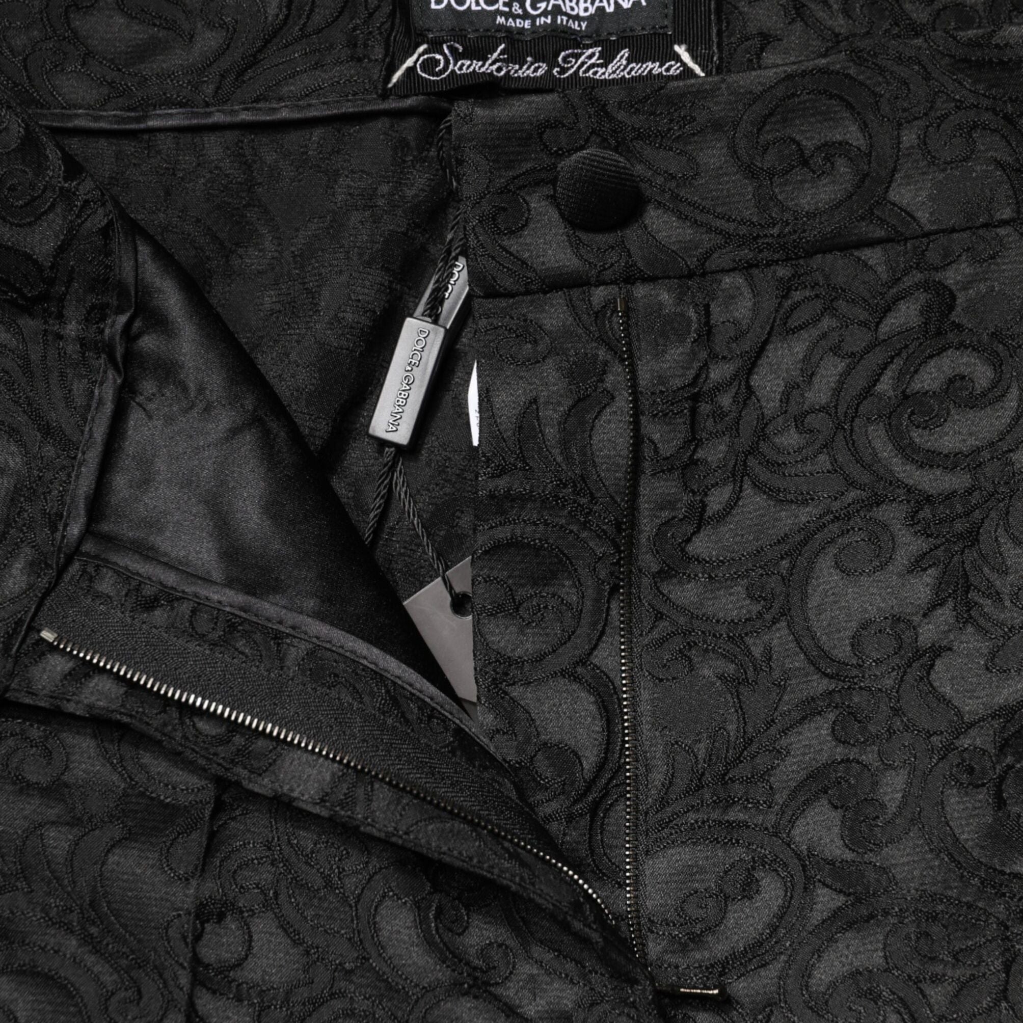 Dolce & Gabbana Black Floral Brocade High Waisted Trouser Pants
