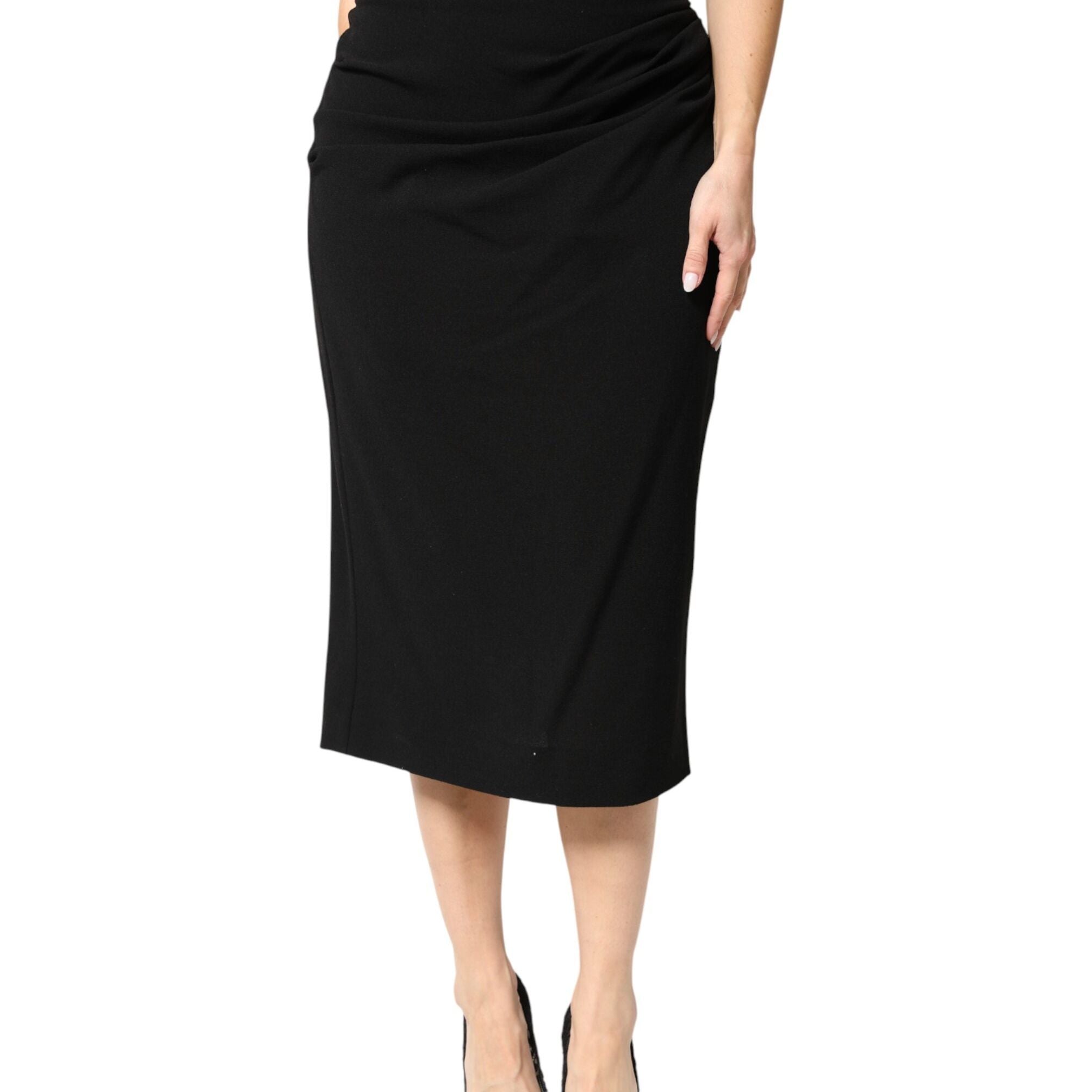 Dolce & Gabbana Black Wool High Waist Pencil Cut Midi Skirt