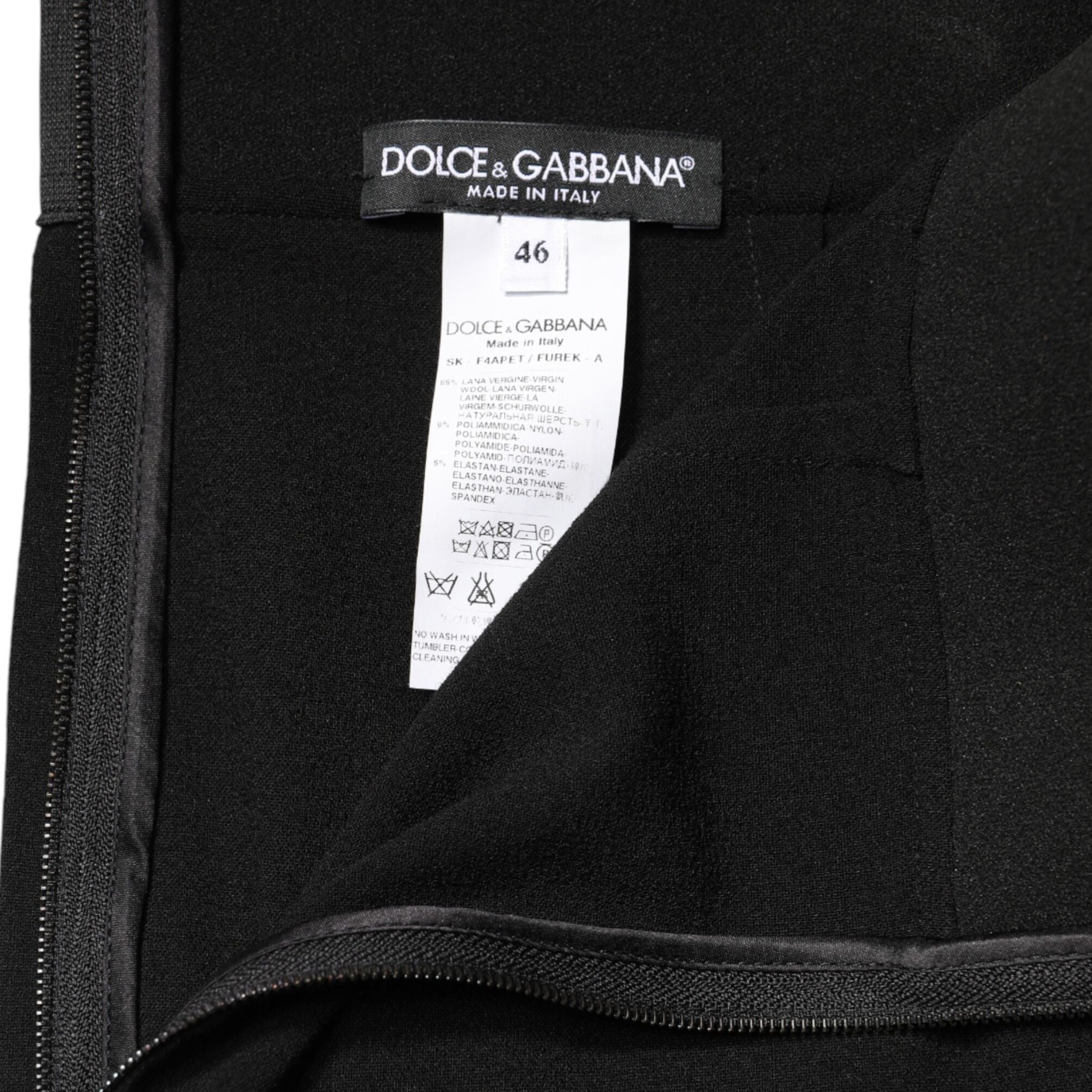 Dolce & Gabbana Black Wool High Waist Pencil Cut Midi Skirt