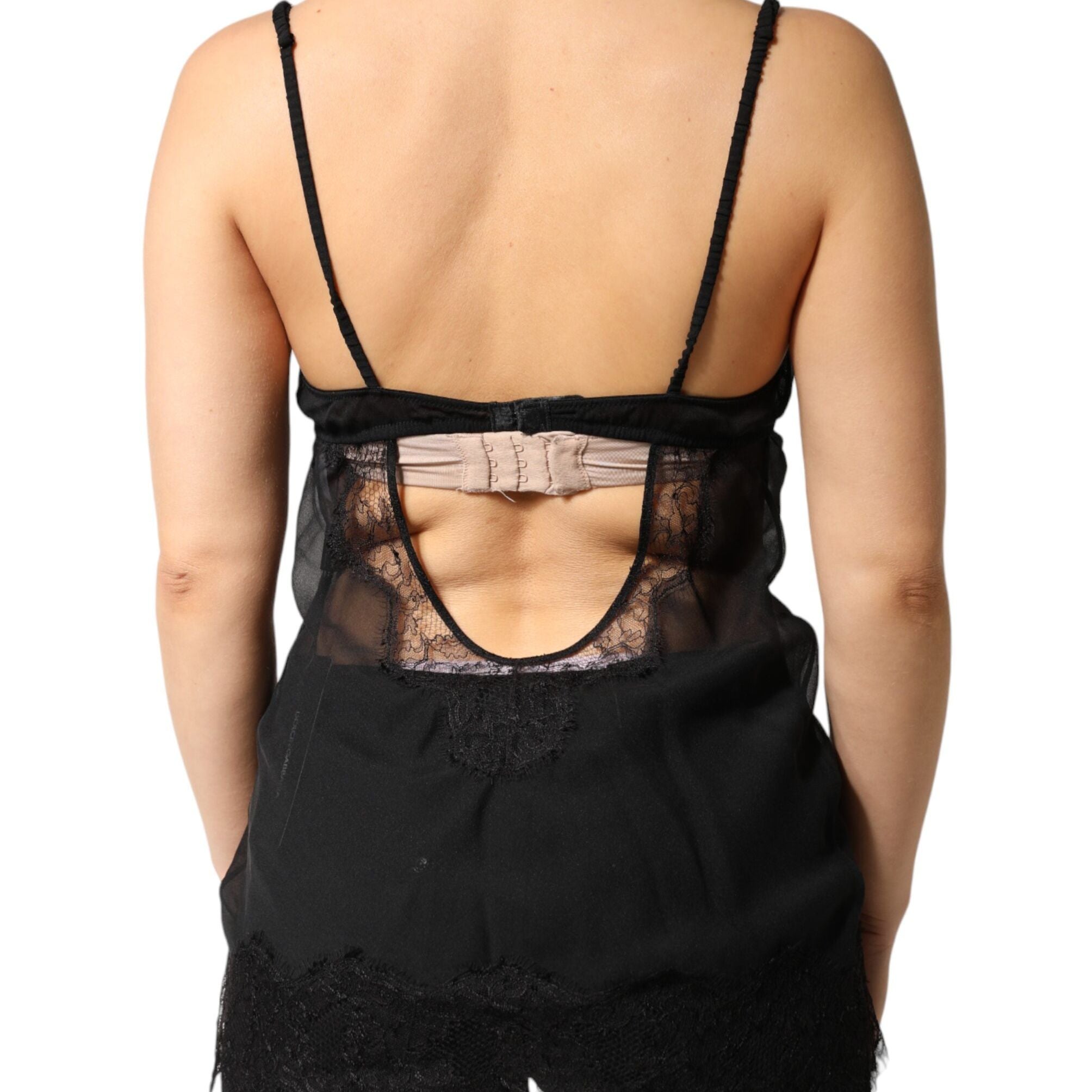 Dolce & Gabbana Black Silk Floral Lace Chemise Lingerie Top