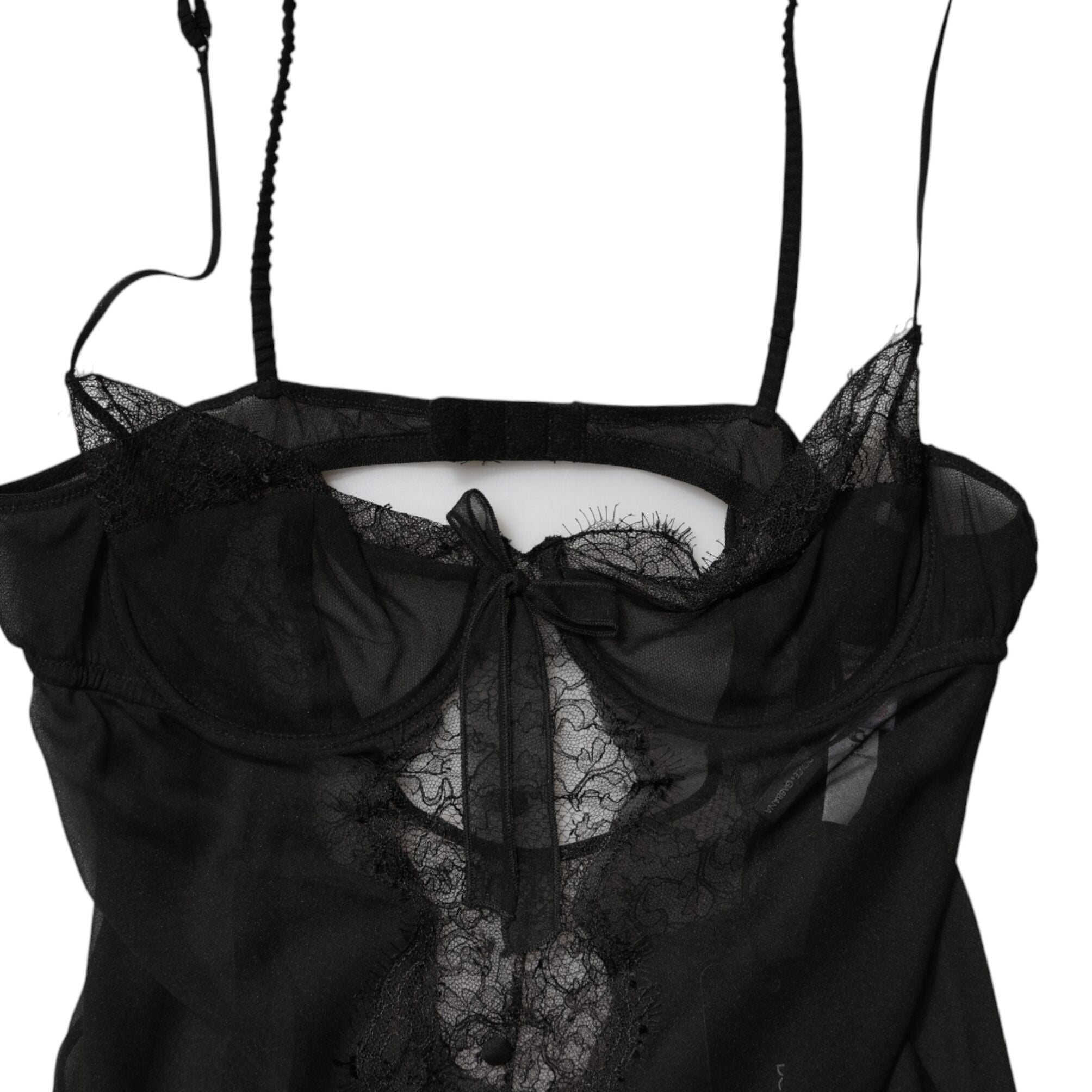 Dolce & Gabbana Black Silk Floral Lace Chemise Lingerie Top