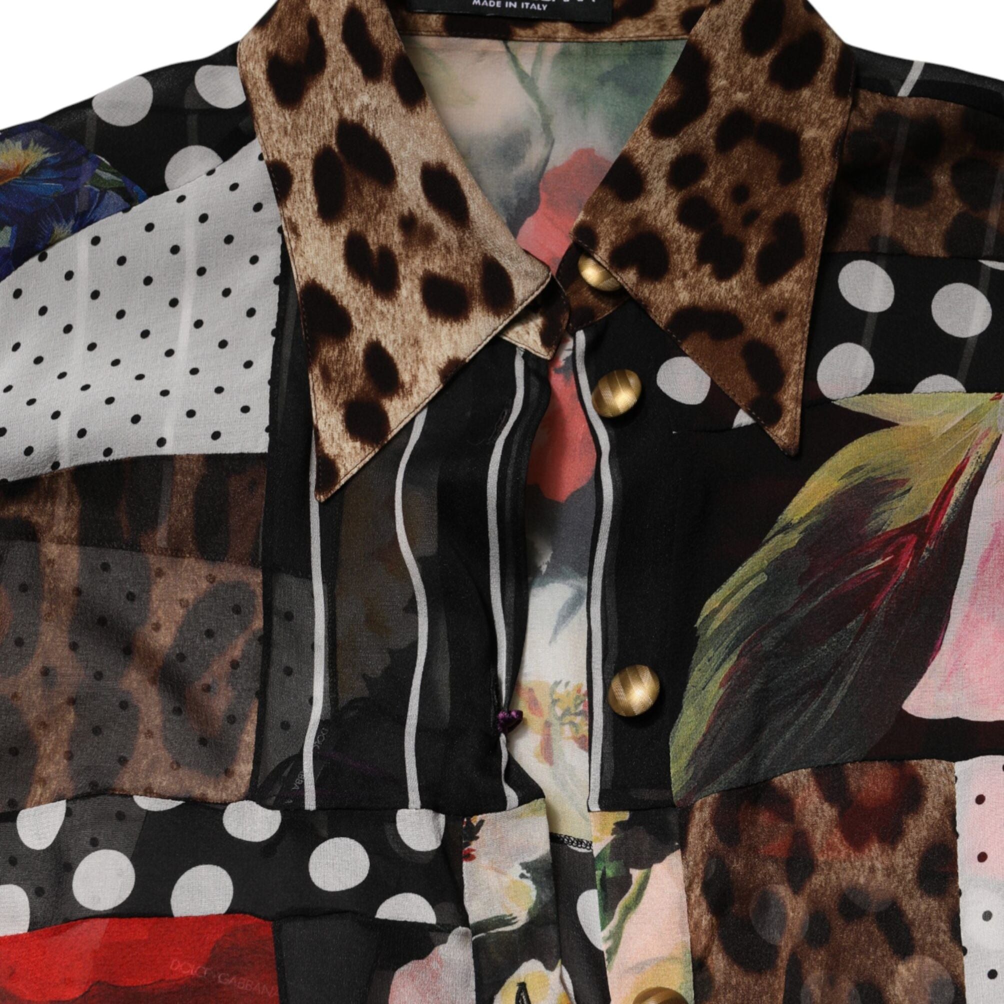 Dolce & Gabbana Multicolor Patchwork Silk CollaredBlouse Top
